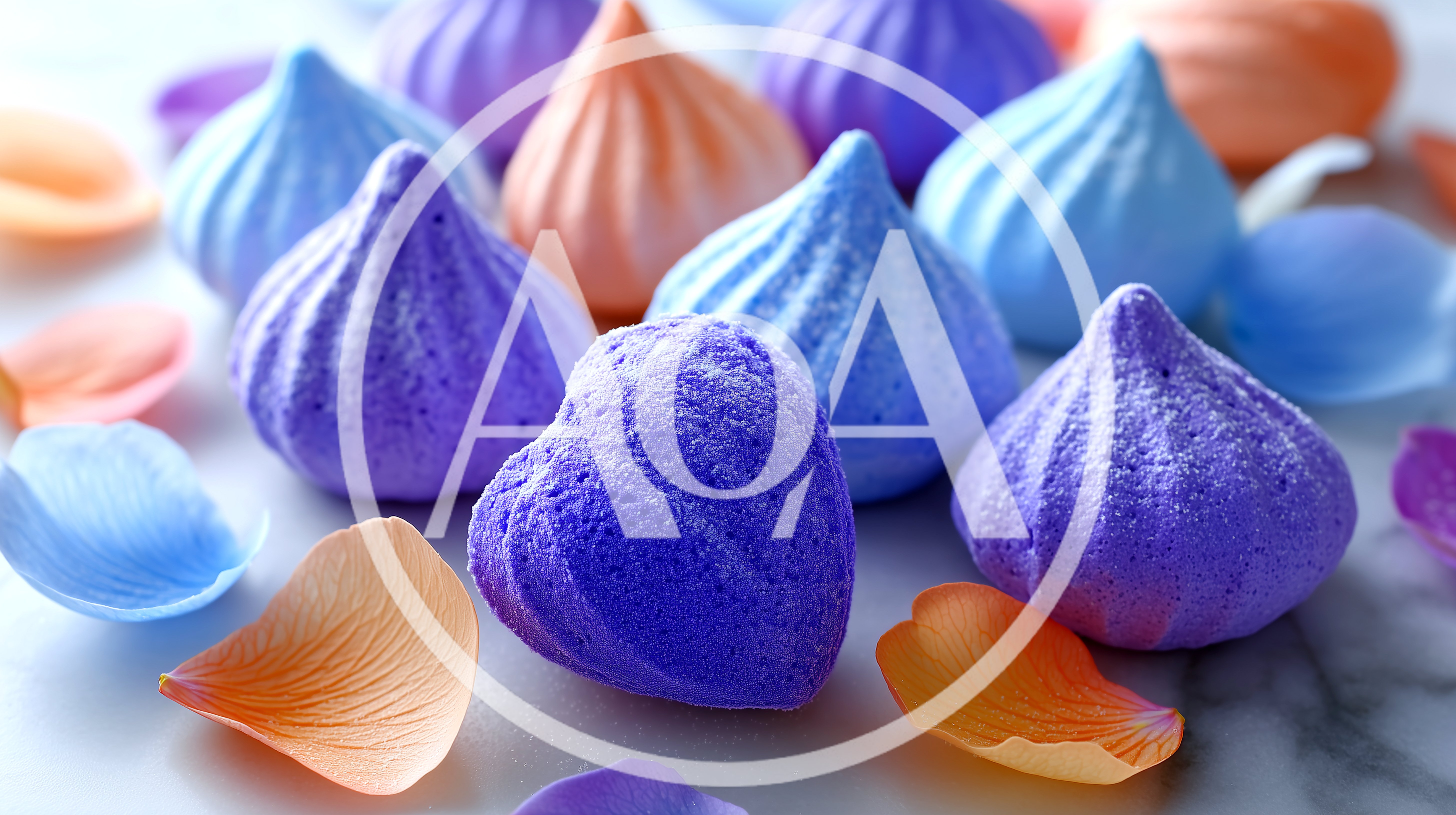 Colorful Meringue Cookies And Petals On Marble