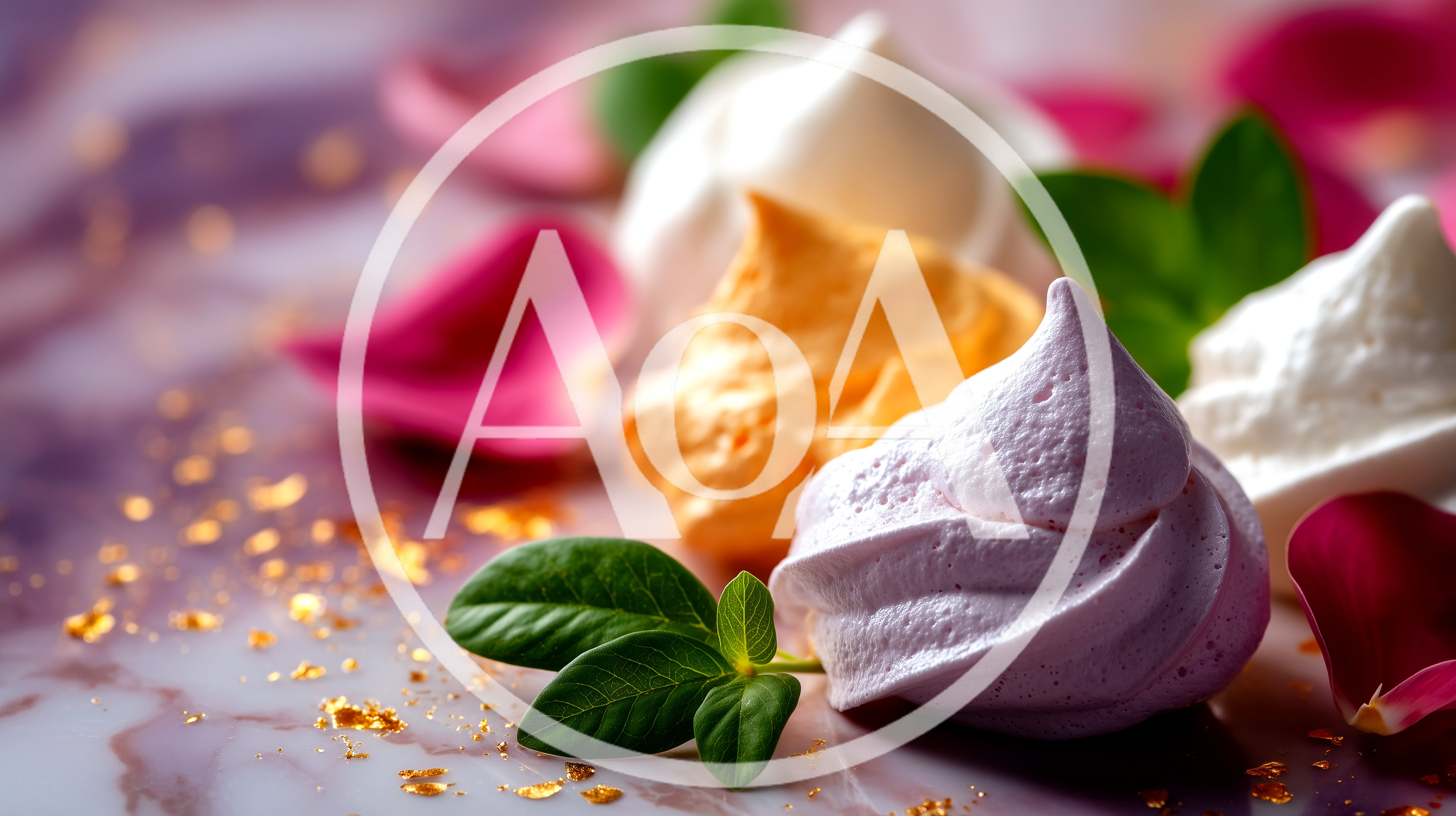 Colorful Meringue Cookies With Rose Petals And Gold Flakes