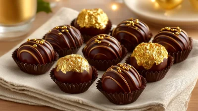 Gourmet Chocolate Truffles Decorated With Gold Leaf