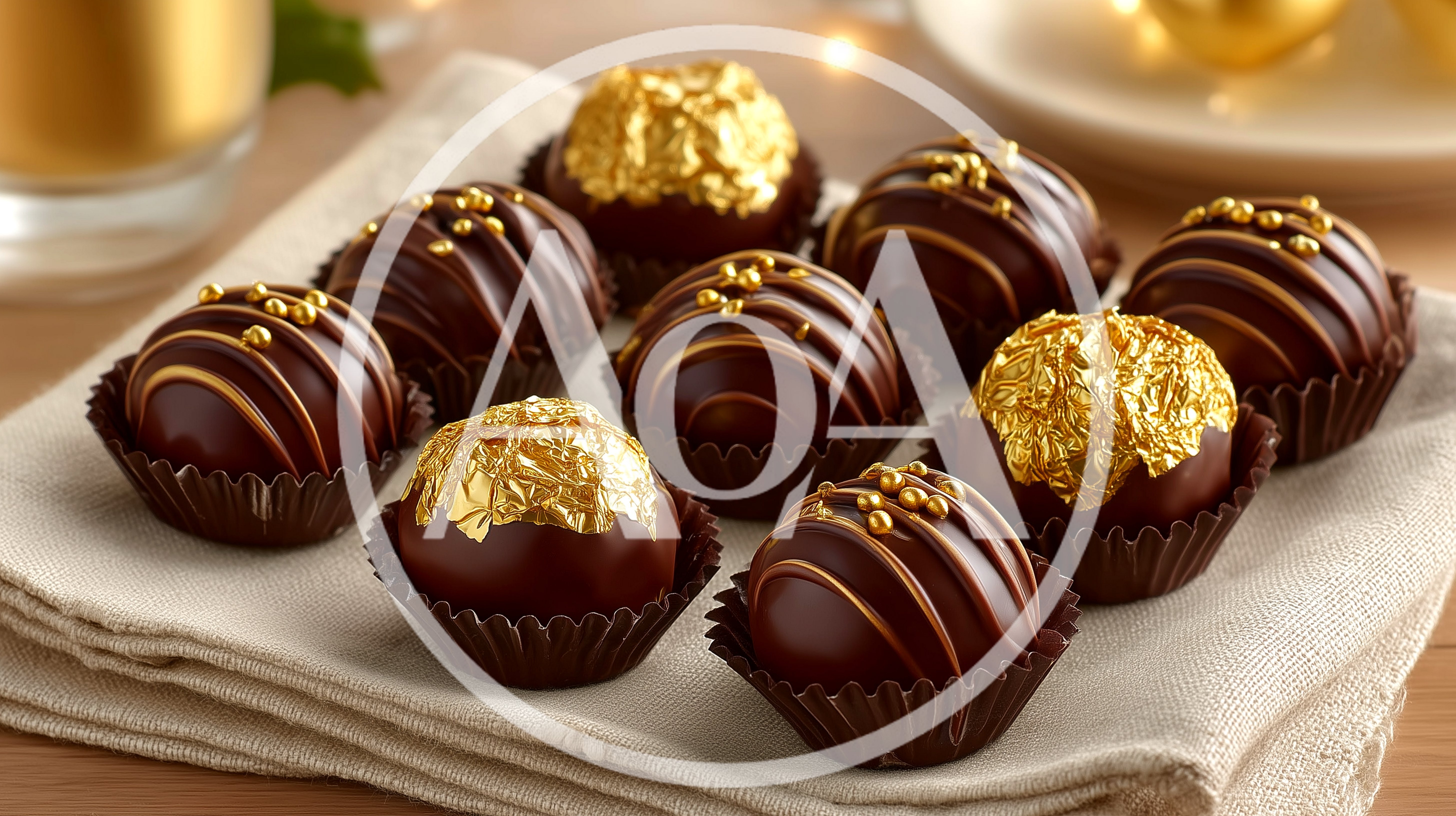 Gourmet Chocolate Truffles Decorated With Gold Leaf