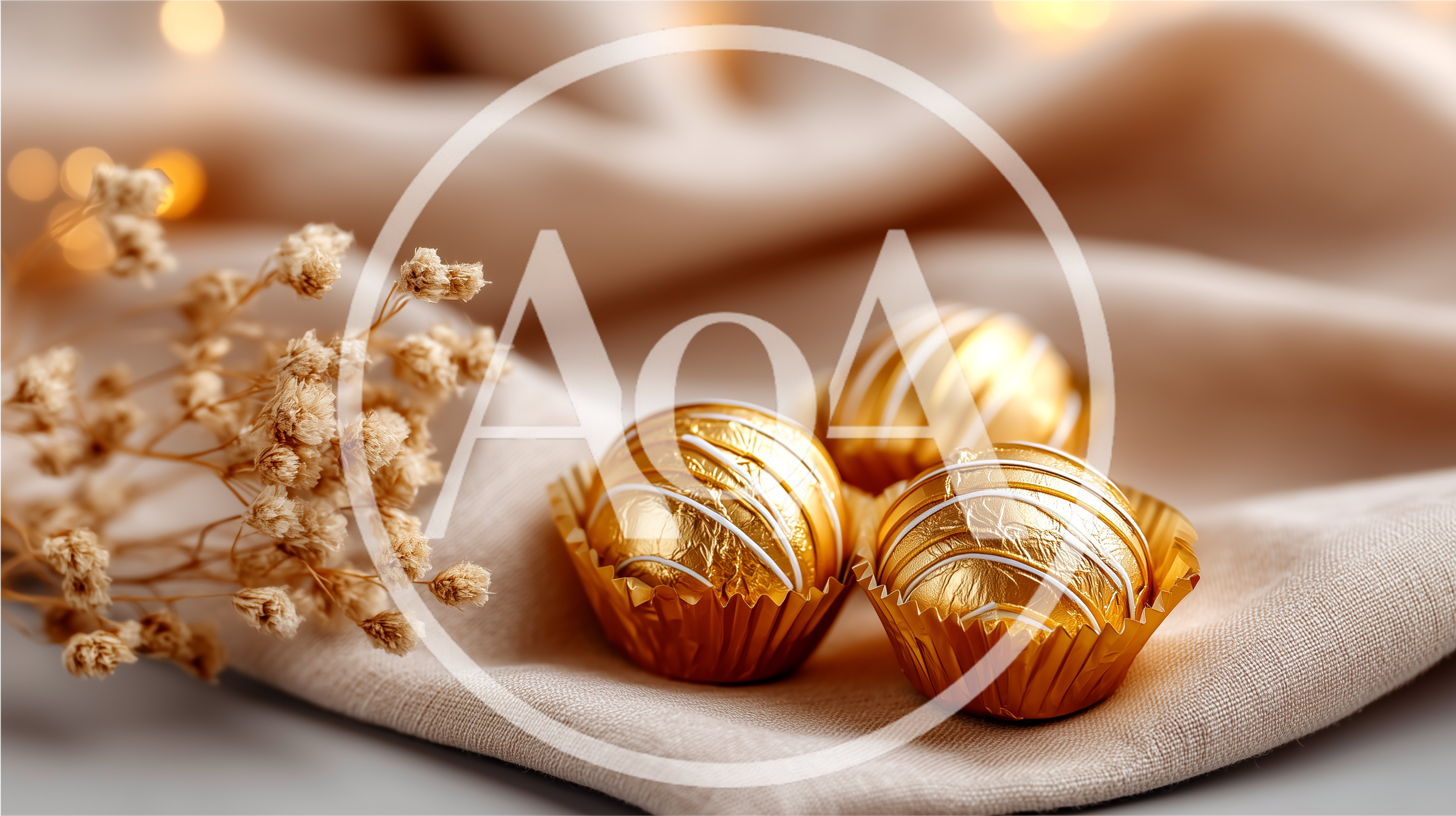 Three Gold Wrapped Chocolate Truffles On Fabric