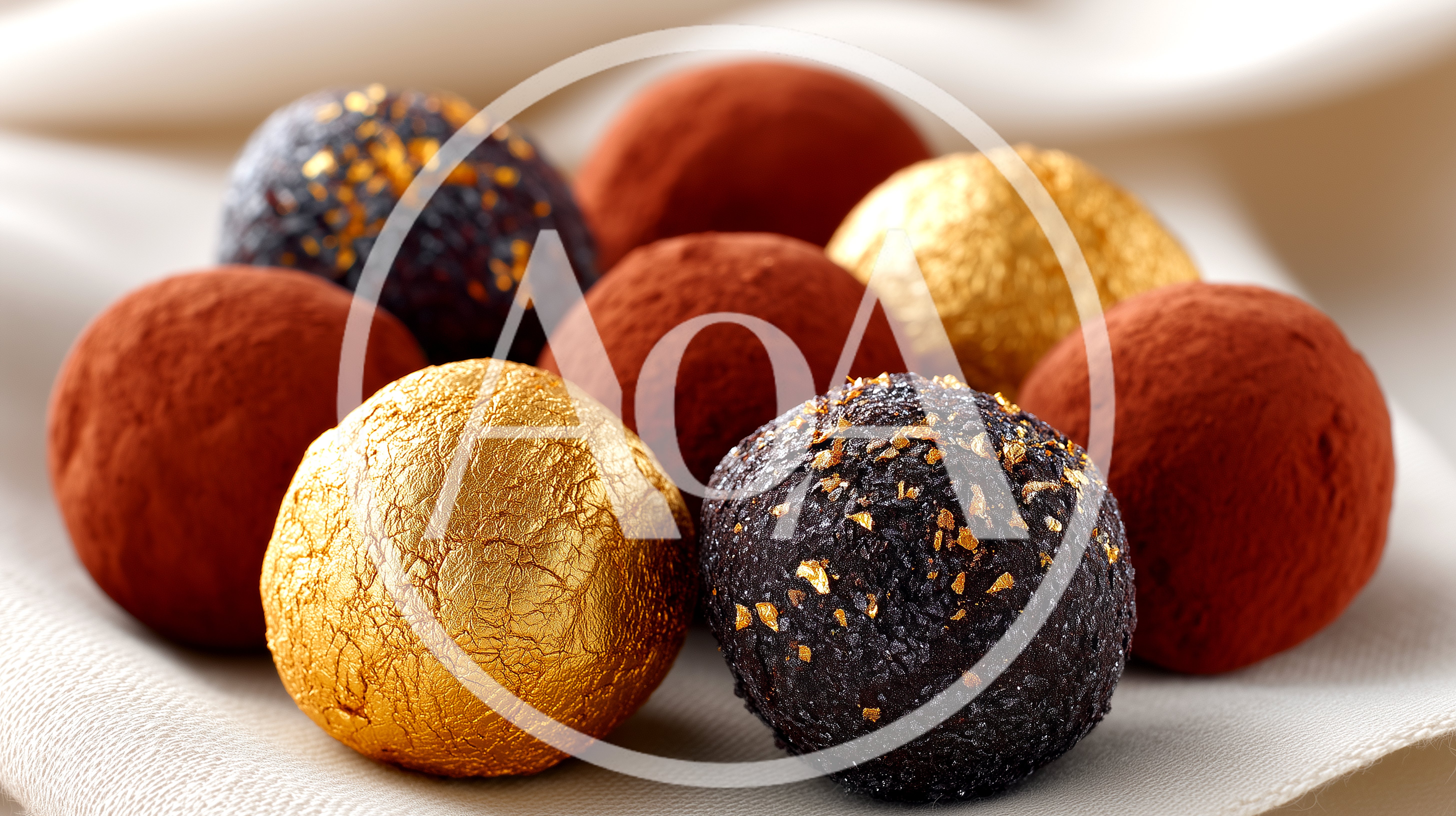 Assorted Gourmet Chocolate Truffles On A White Cloth