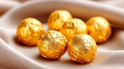 Golden Chocolate Truffles Wrapped In Foil