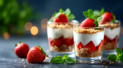 Strawberry Parfait Desserts In Glass Cups
