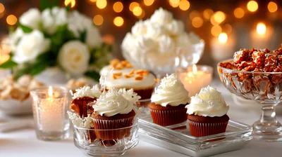 Elegant Cupcake Dessert Table With Candles And Flowers