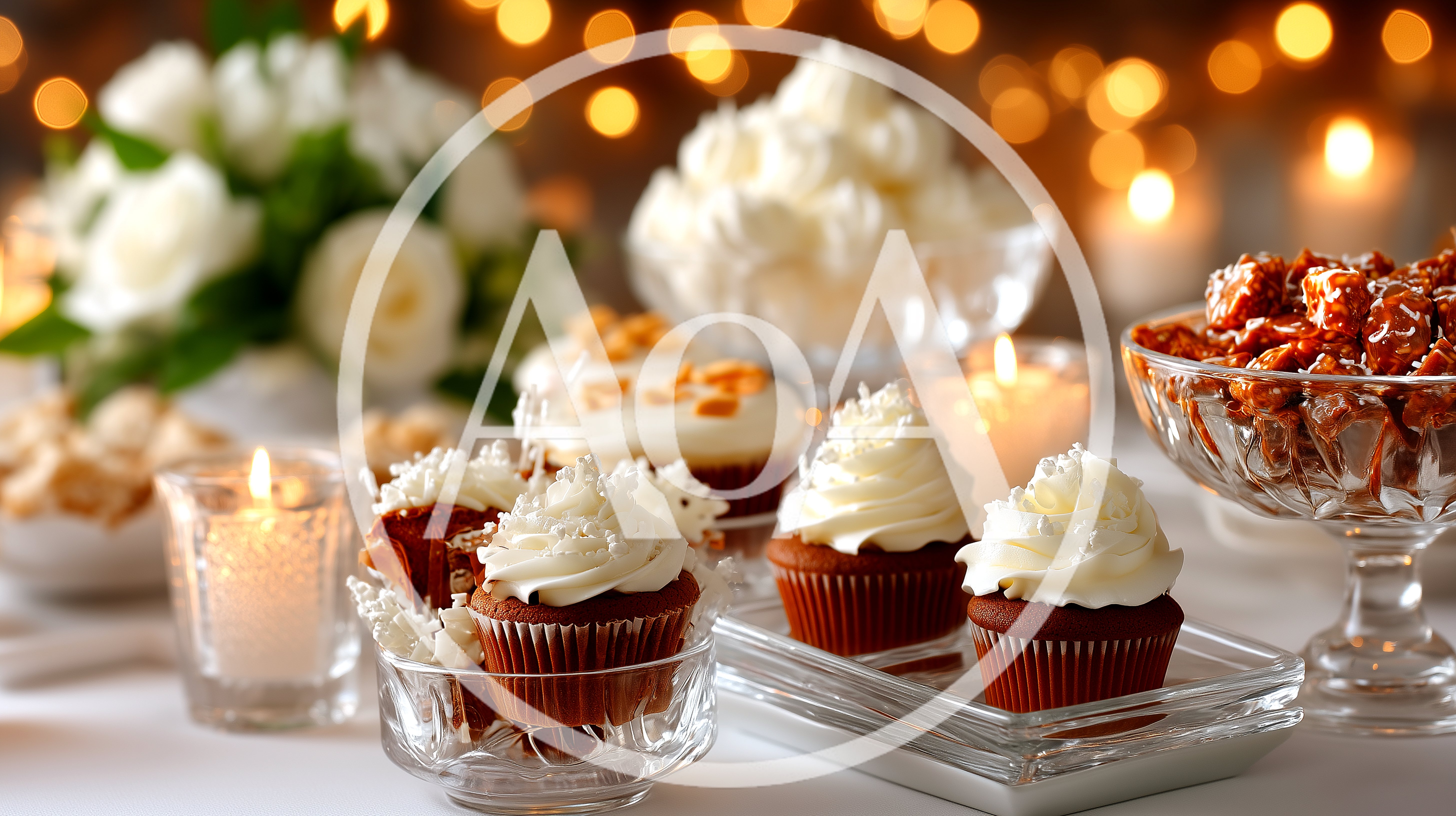 Elegant Cupcake Dessert Table With Candles And Flowers