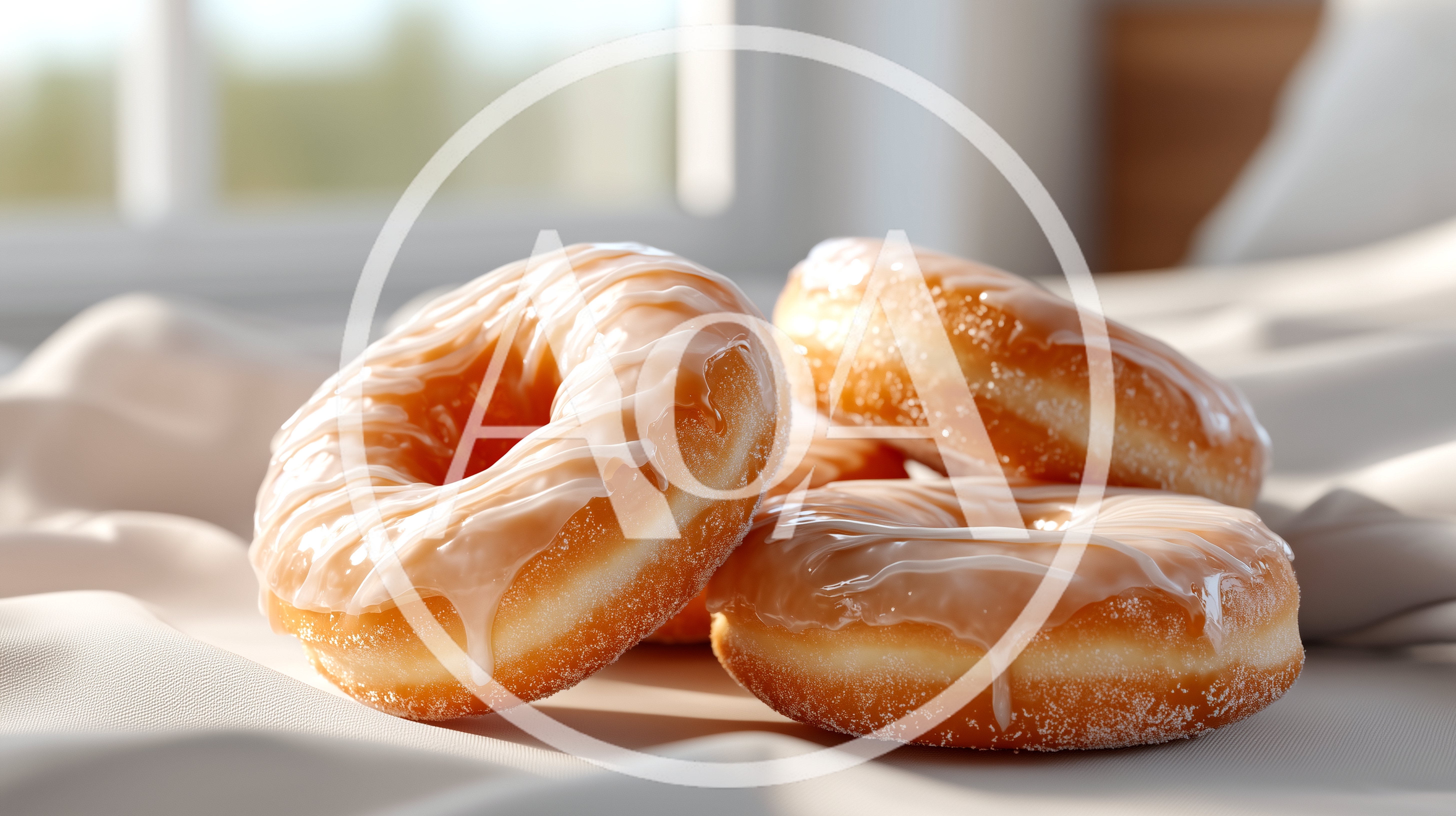 Glazed Donuts Resting On A Soft Fabric Surface