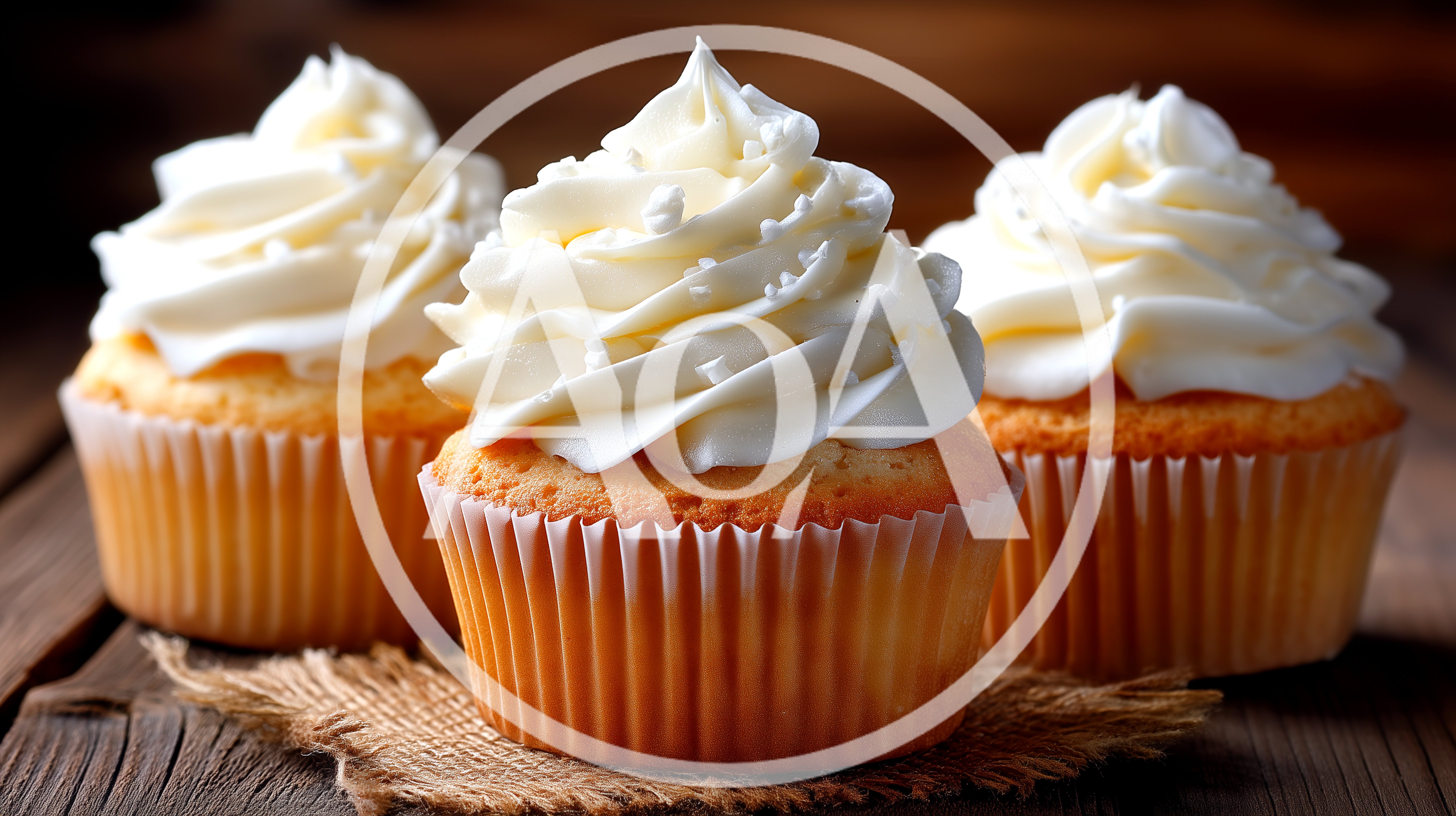 Three Vanilla Cupcakes With White Frosting