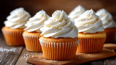 Freshly Baked Vanilla Cupcakes With White Frosting