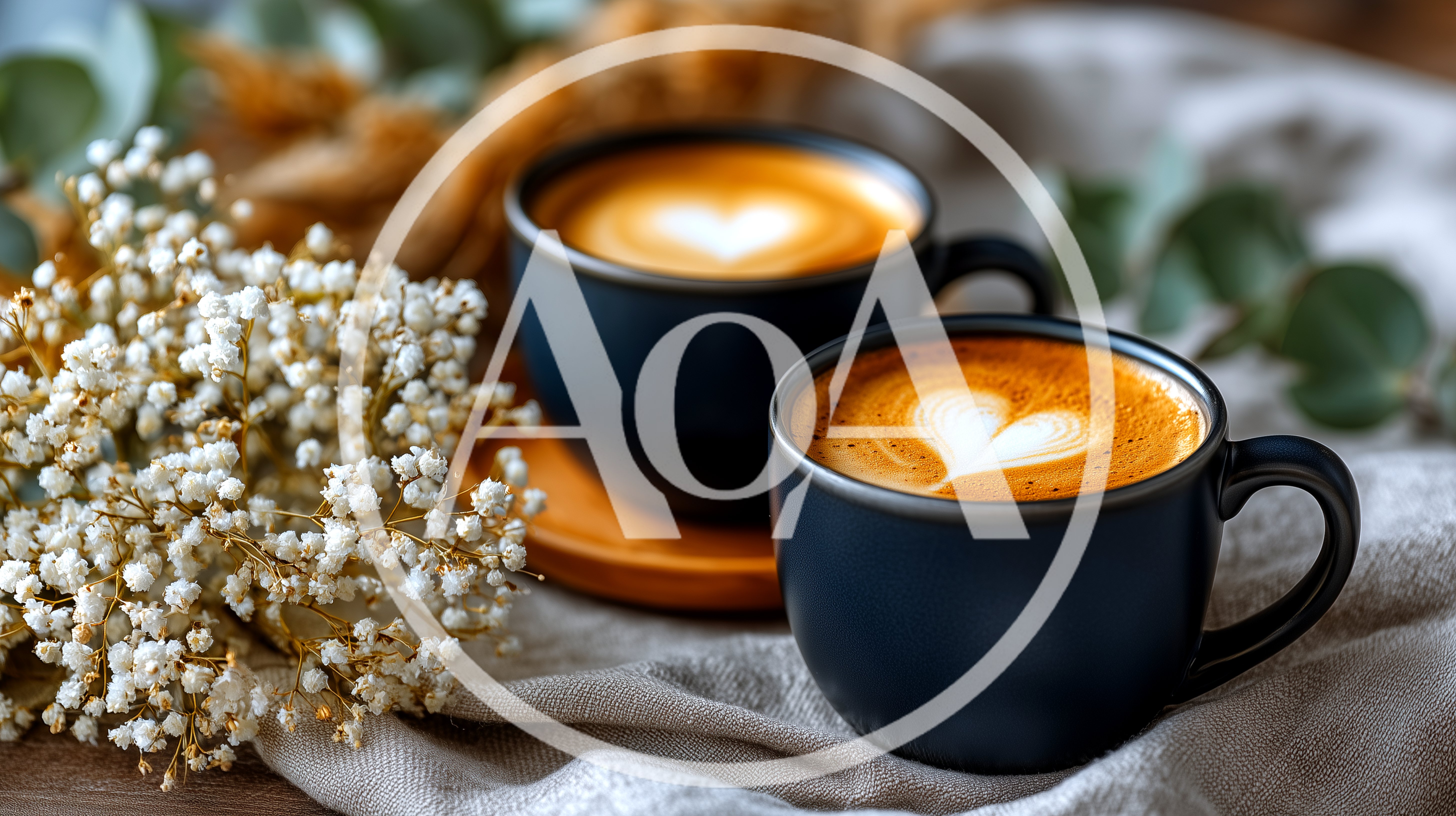Two Cups Of Coffee With Heart Latte Art