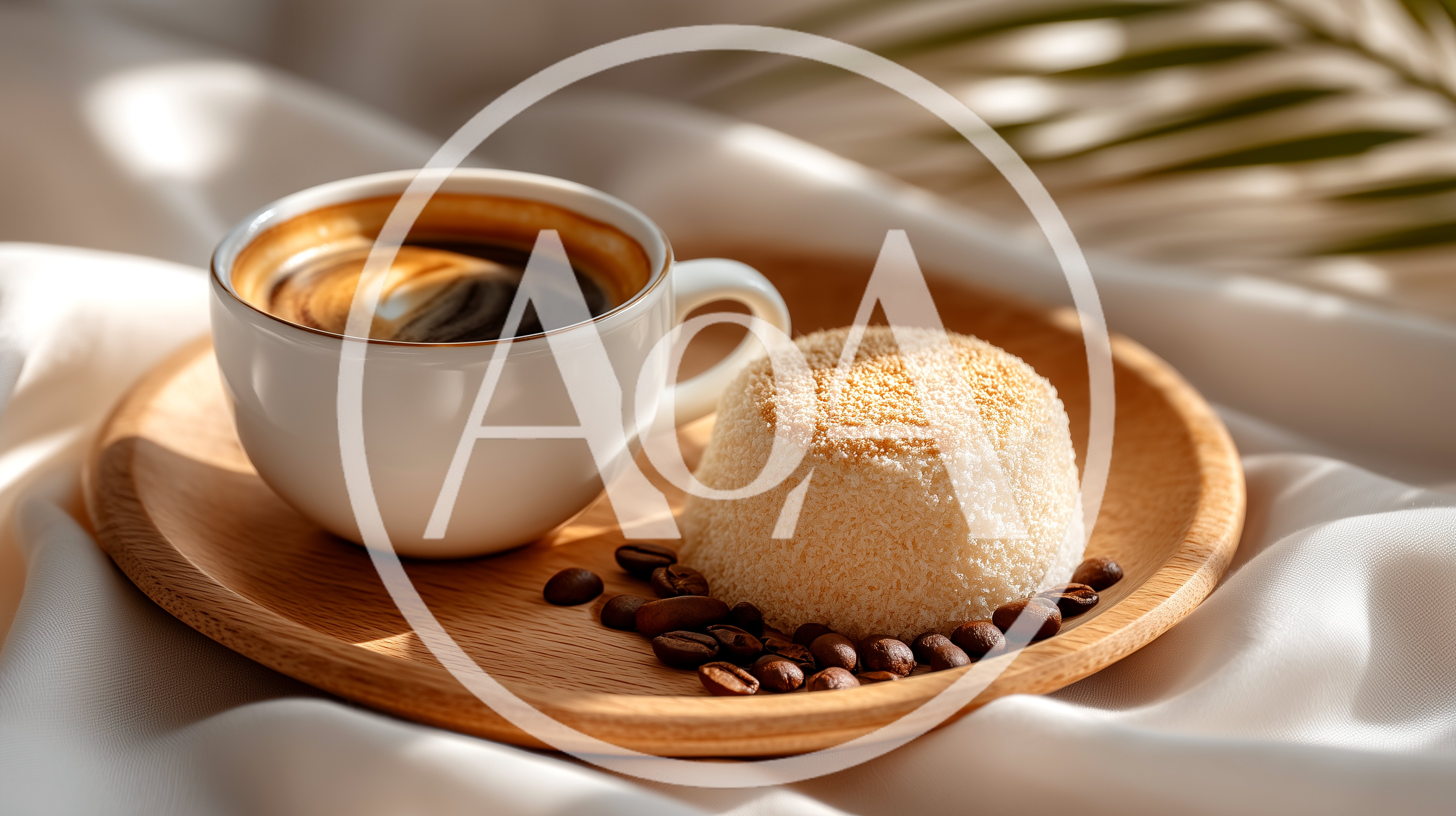 Coffee Cup And Dessert On Wooden Plate