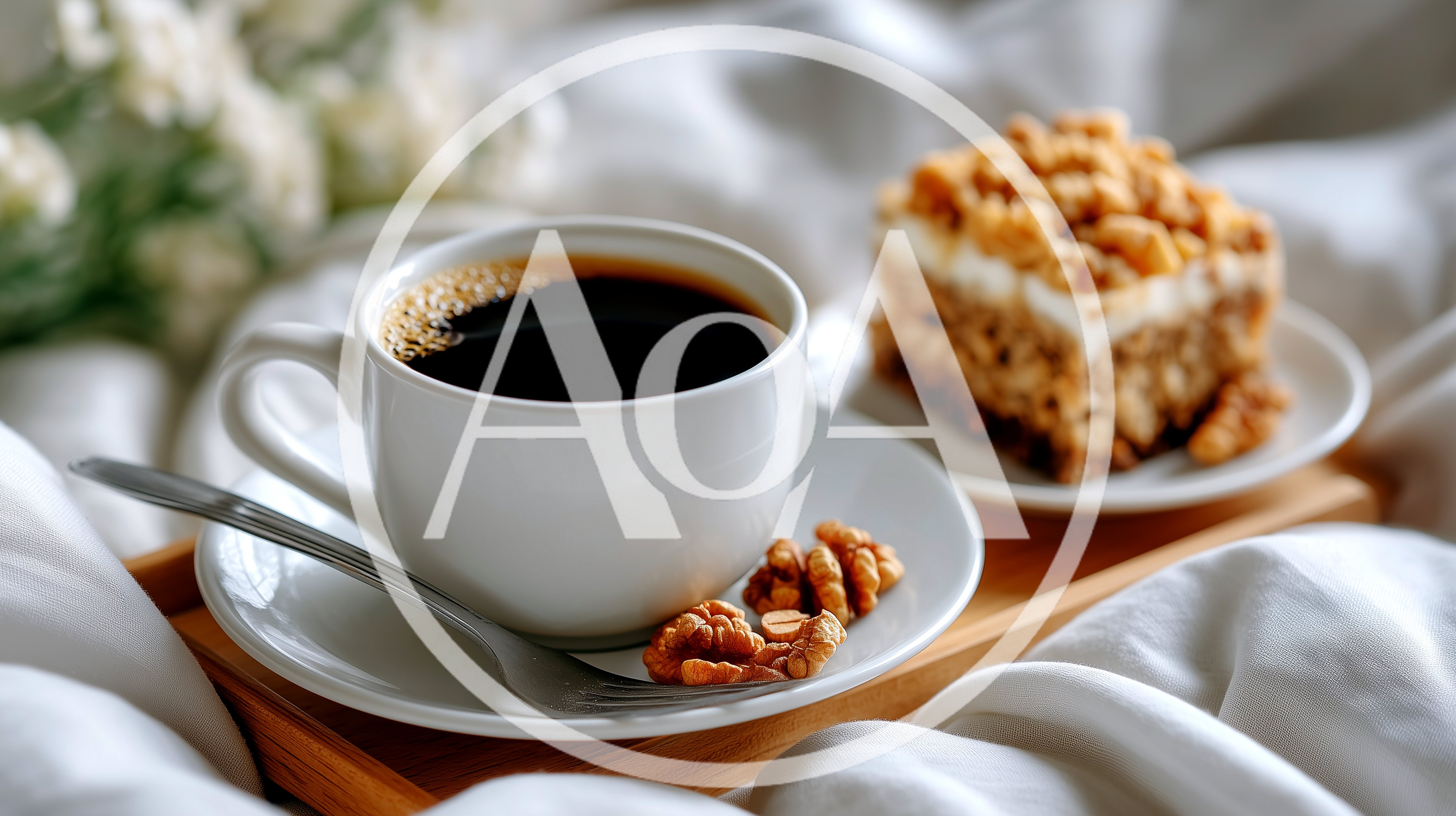 Morning Coffee And Walnut Cake On A Bed Tray