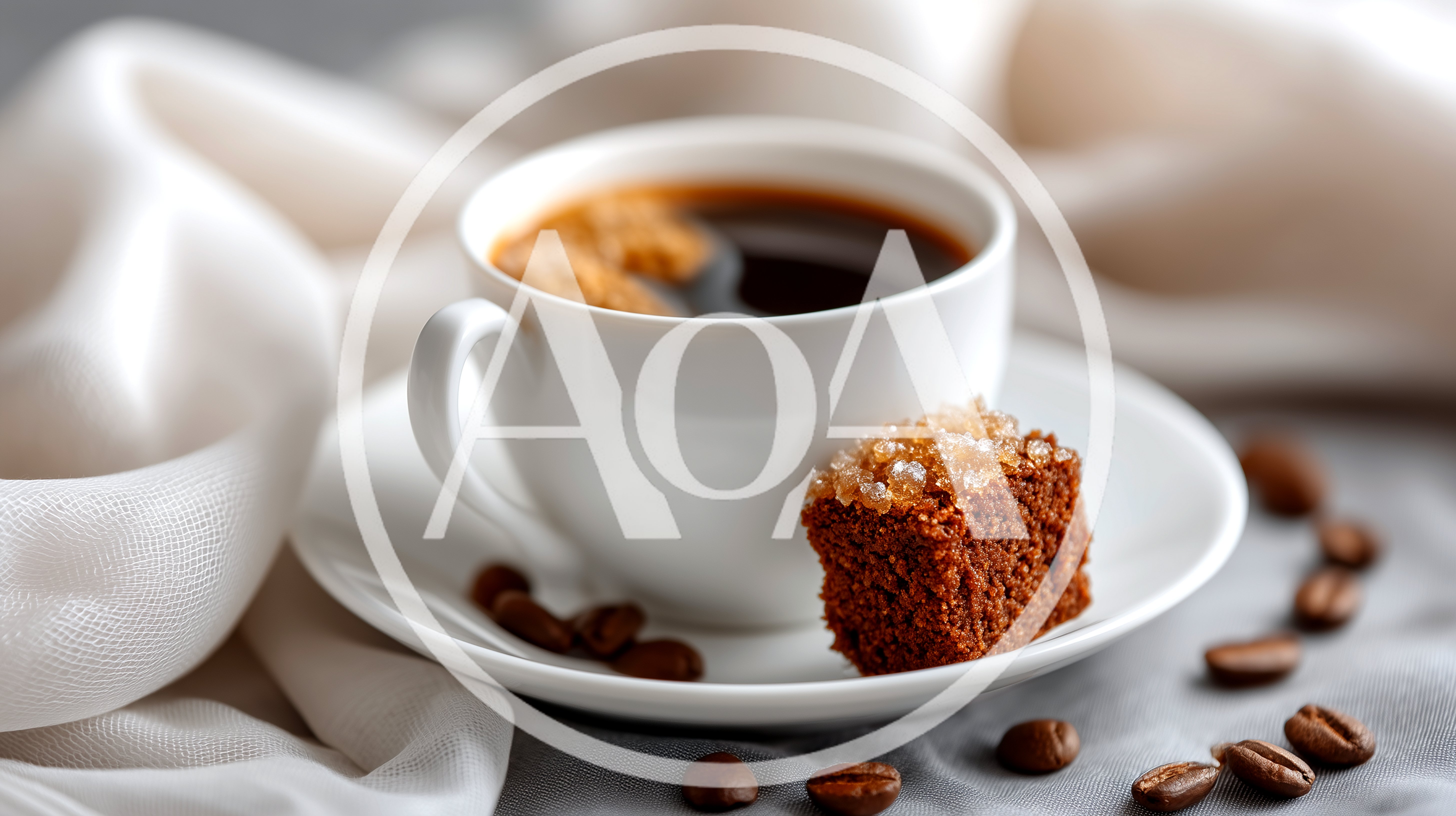 Cup Of Black Coffee With Brown Sugar And Beans