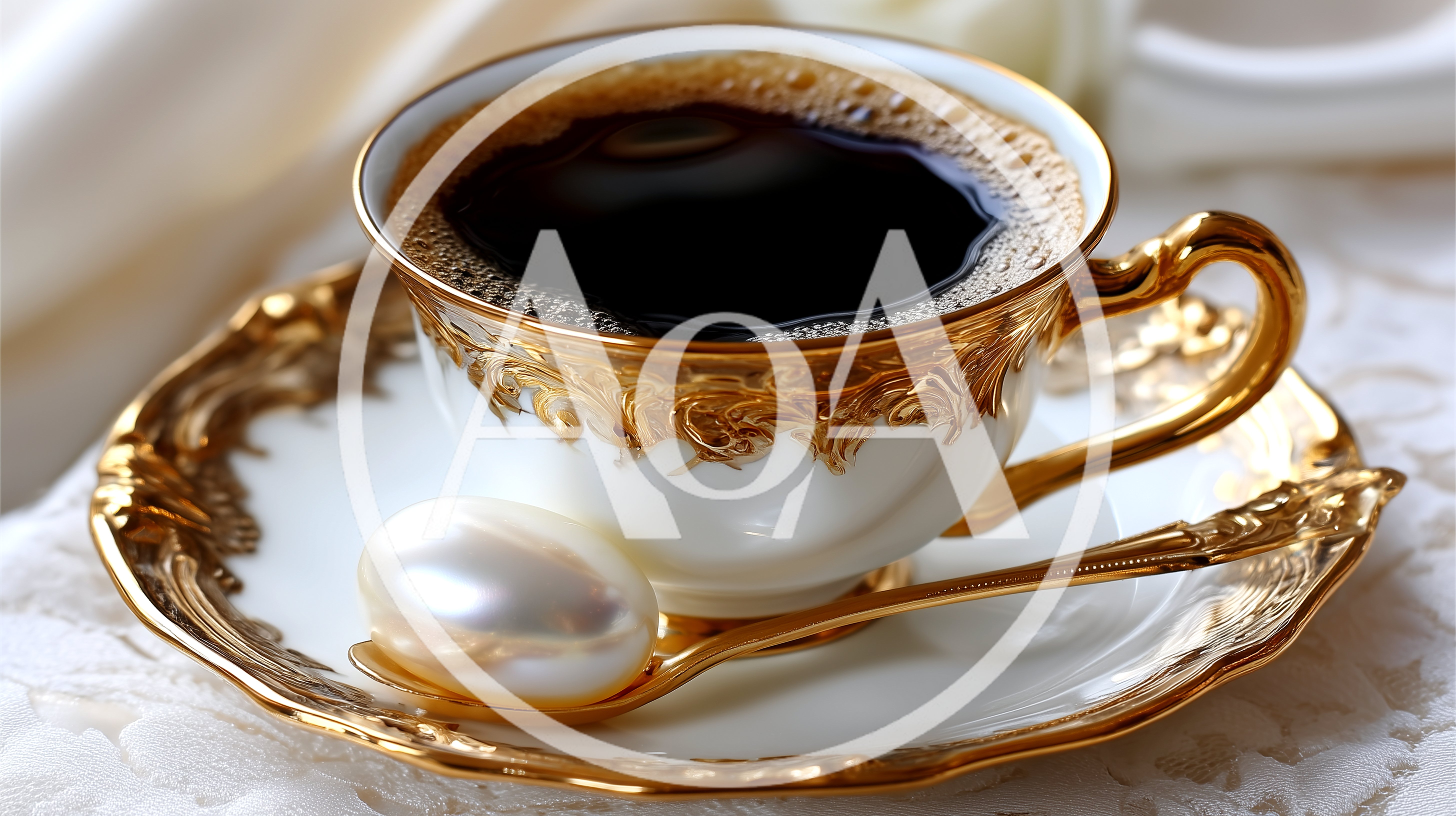 Elegant Porcelain Coffee Cup With A Pearl Spoon