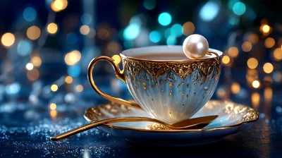 Elegant Teacup With Pearl And Gold Accents