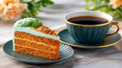 Slice Of Carrot Cake With A Cup Of Coffee