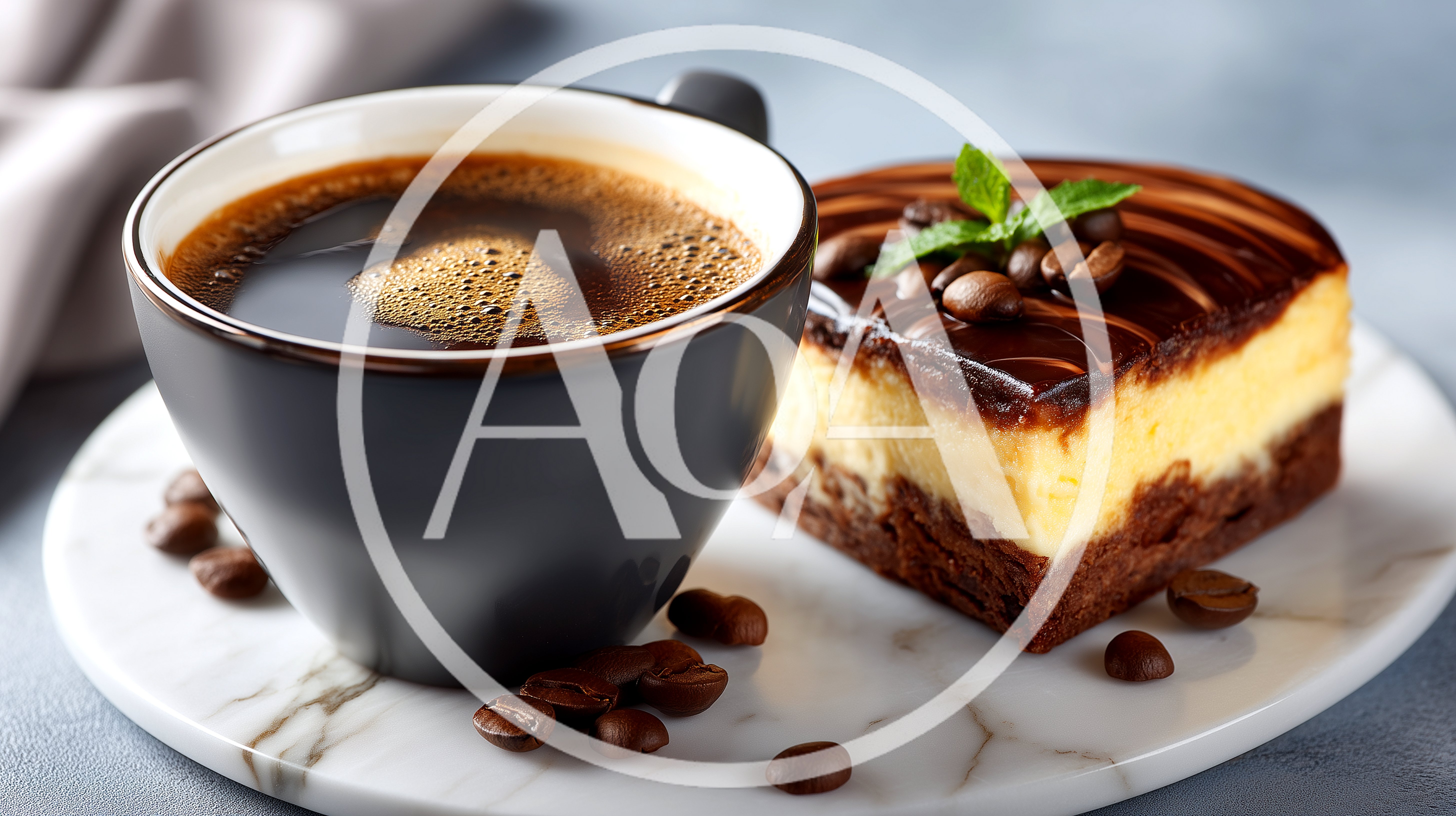Cup Of Black Coffee And Cheesecake Slice
