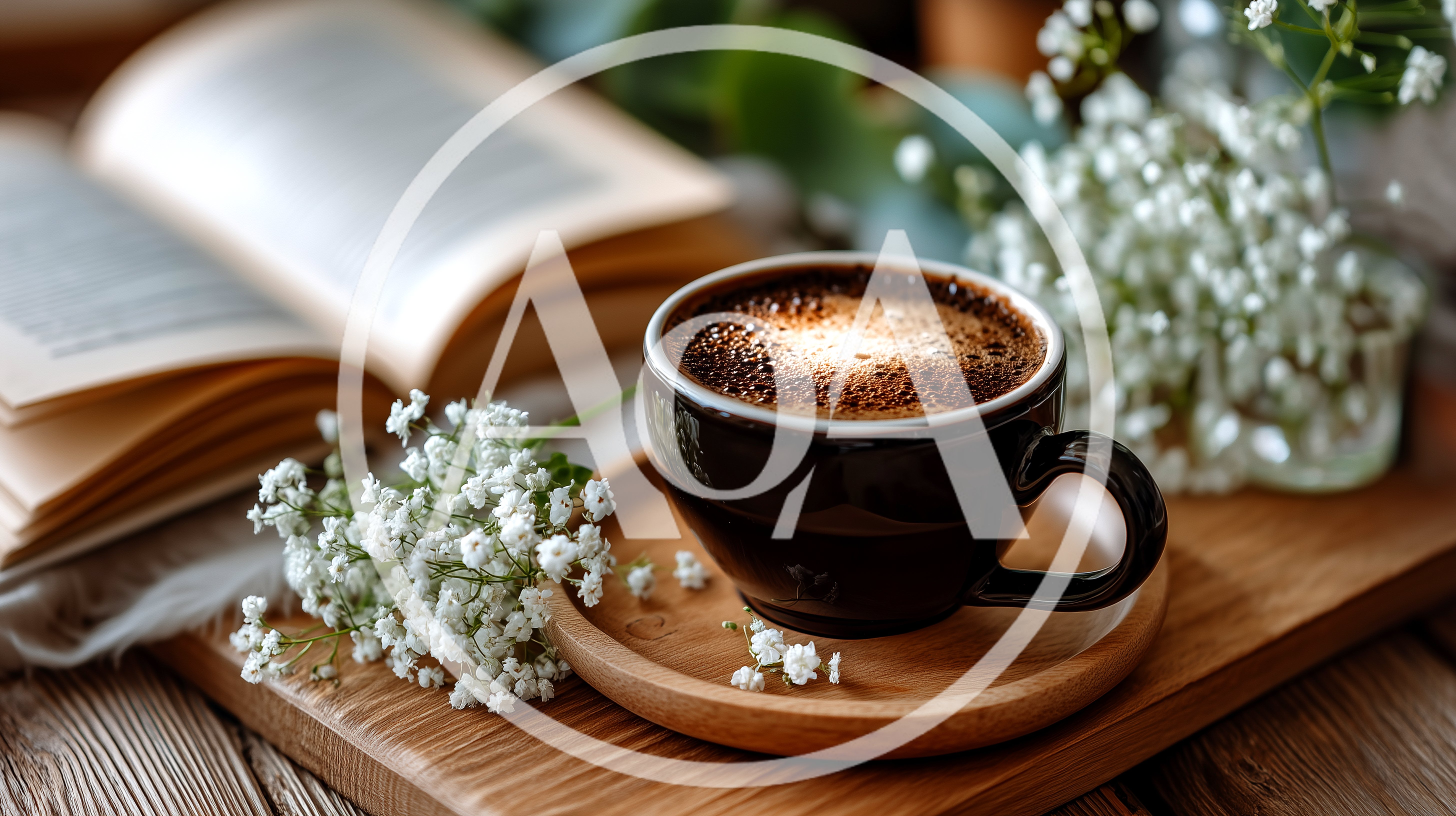 Cup Of Coffee With Flowers And Open Book