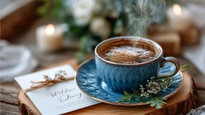Steaming Cup Of Coffee On A Rustic Wooden Tray