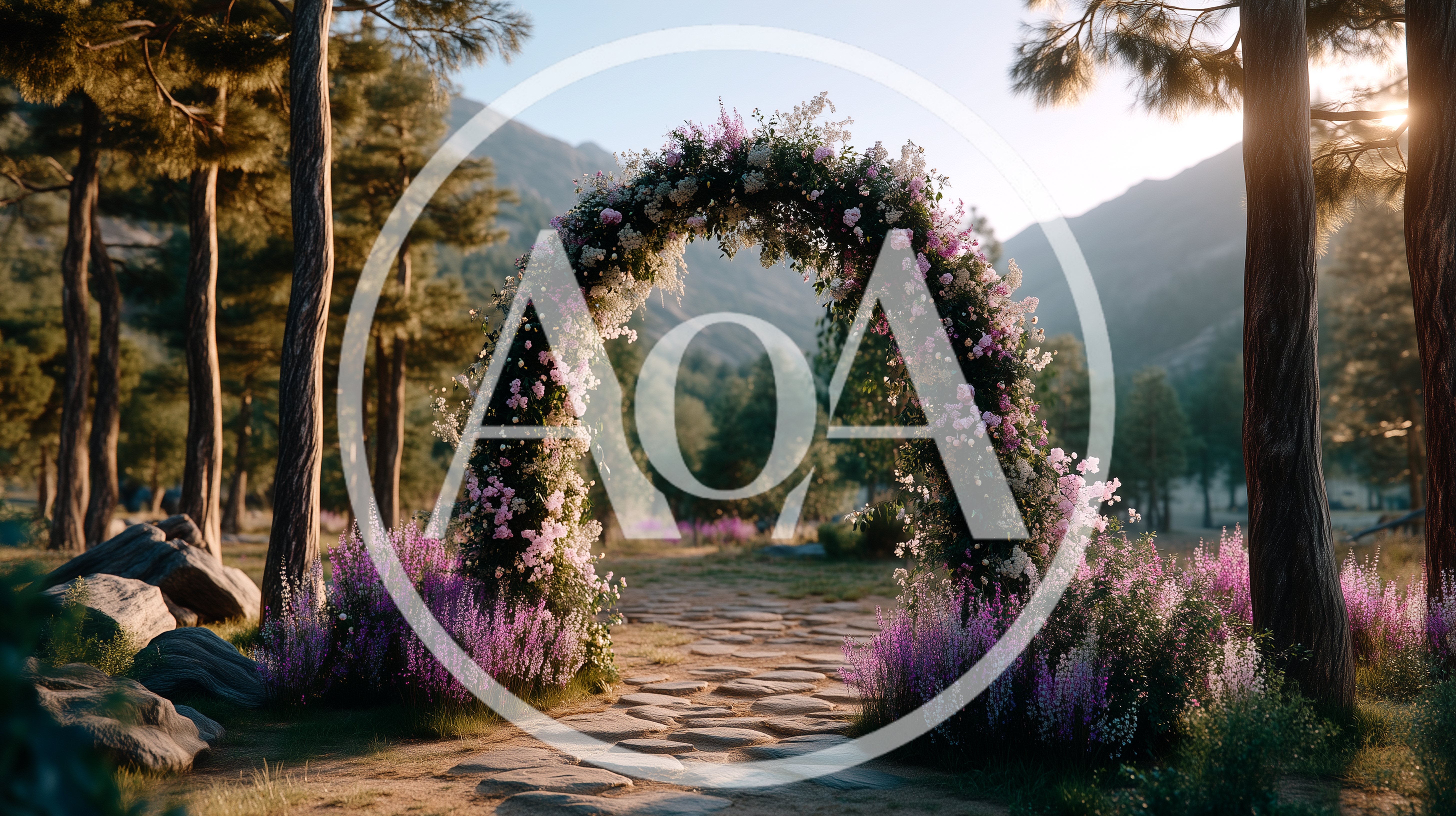 Floral Wedding Arch In A Scenic Mountain Forest