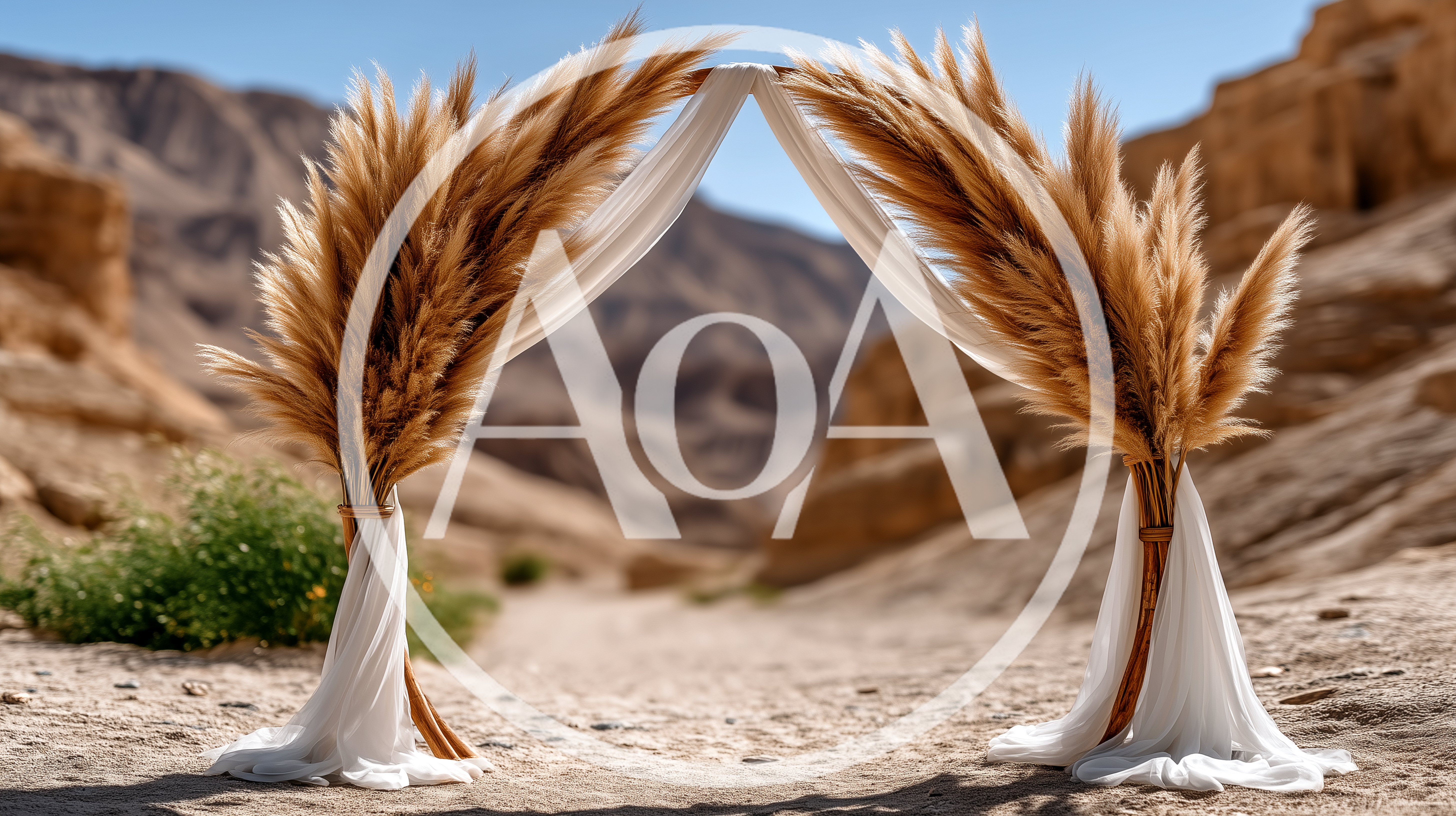 Boho Wedding Arch With Pampas Grass In Desert