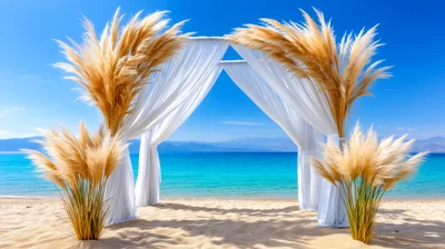 Beach Wedding Arch Decorated With Pampas Grass