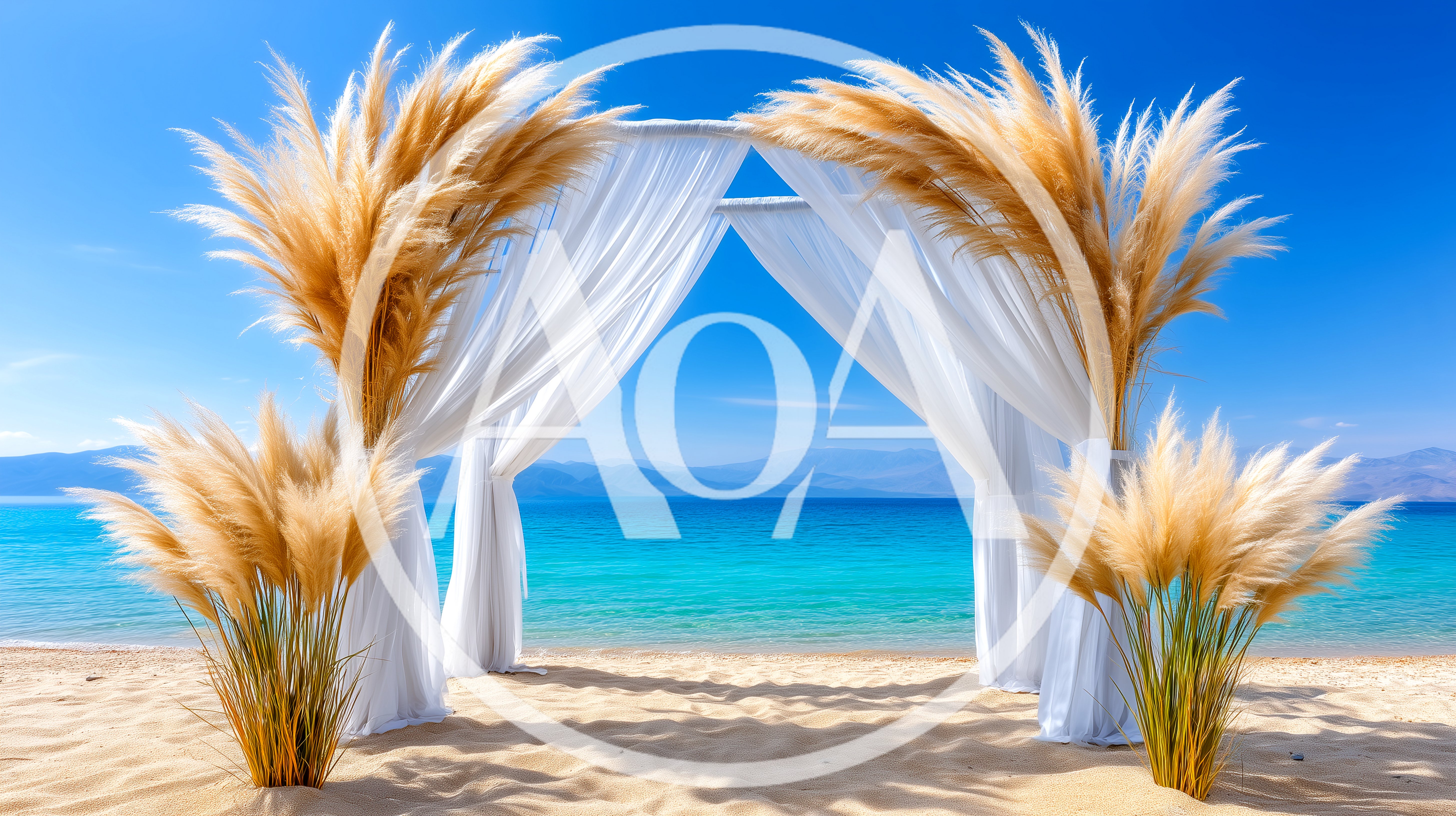 Beach Wedding Arch Decorated With Pampas Grass