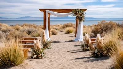 Boho Wedding Arch Setup On A Desert Beach