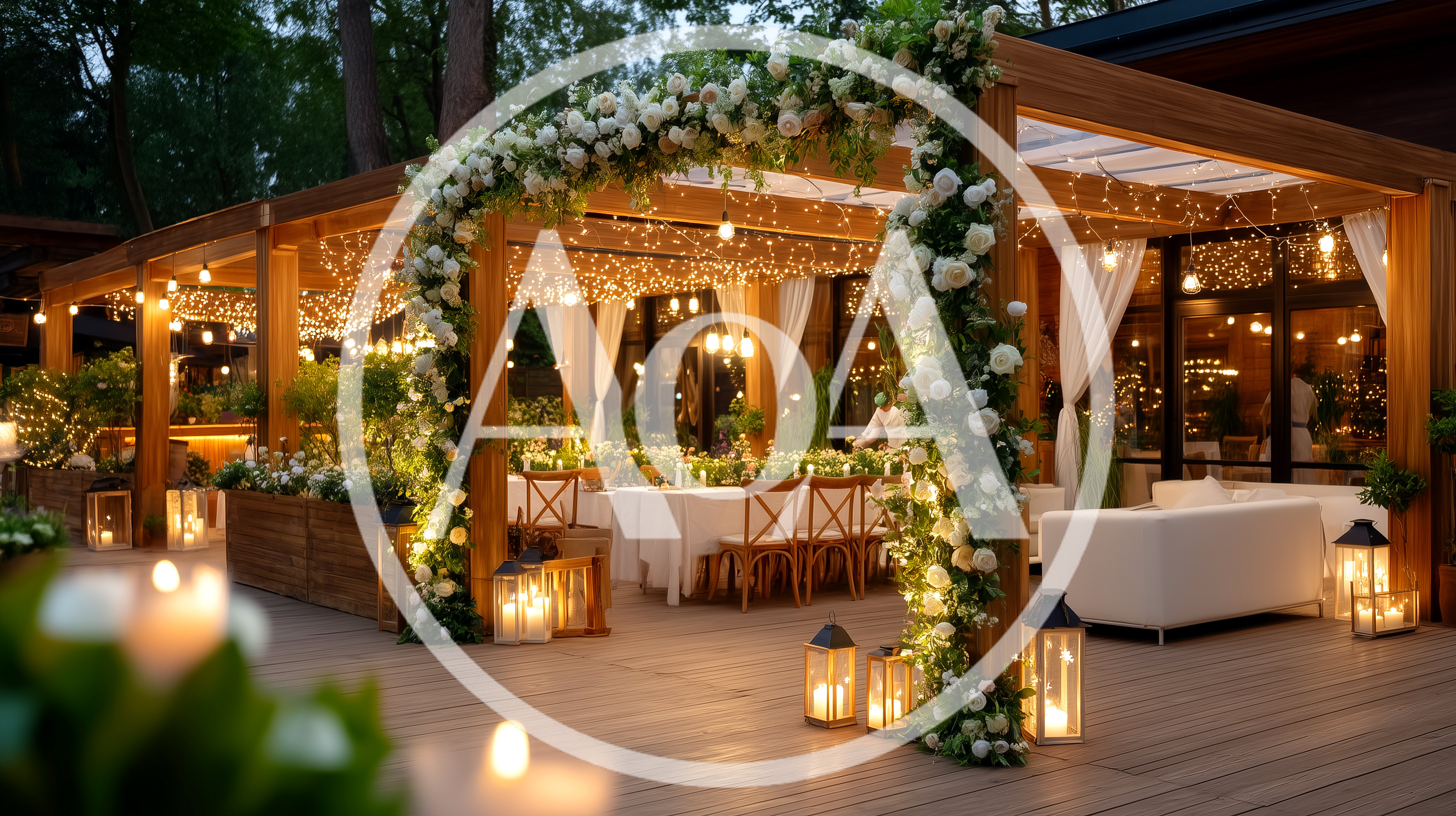 Elegant Outdoor Wedding Reception Venue With Floral Archway