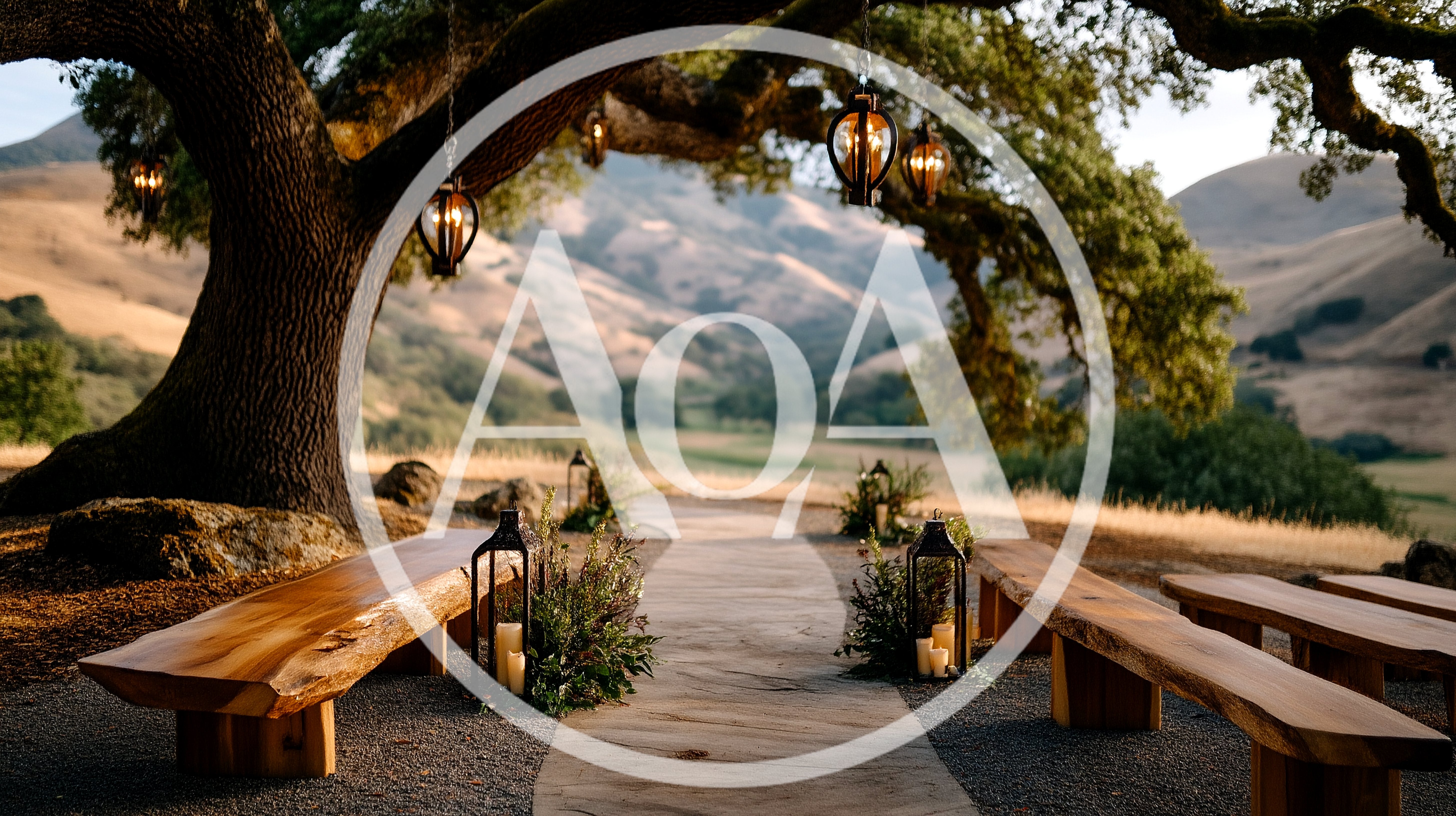 Outdoor Wedding Ceremony Setup Under Large Oak Tree