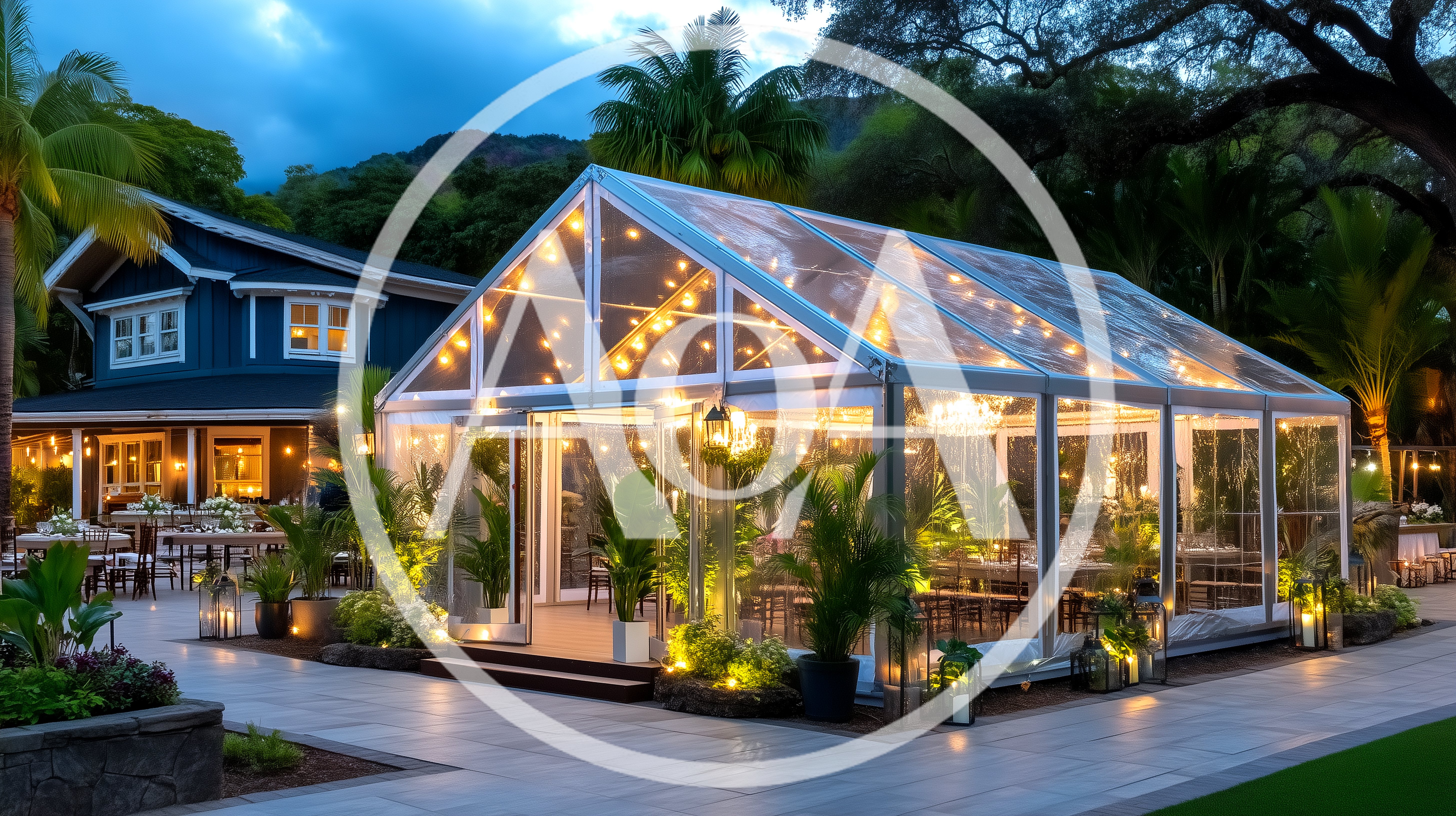 Outdoor Wedding Reception Tent At Twilight