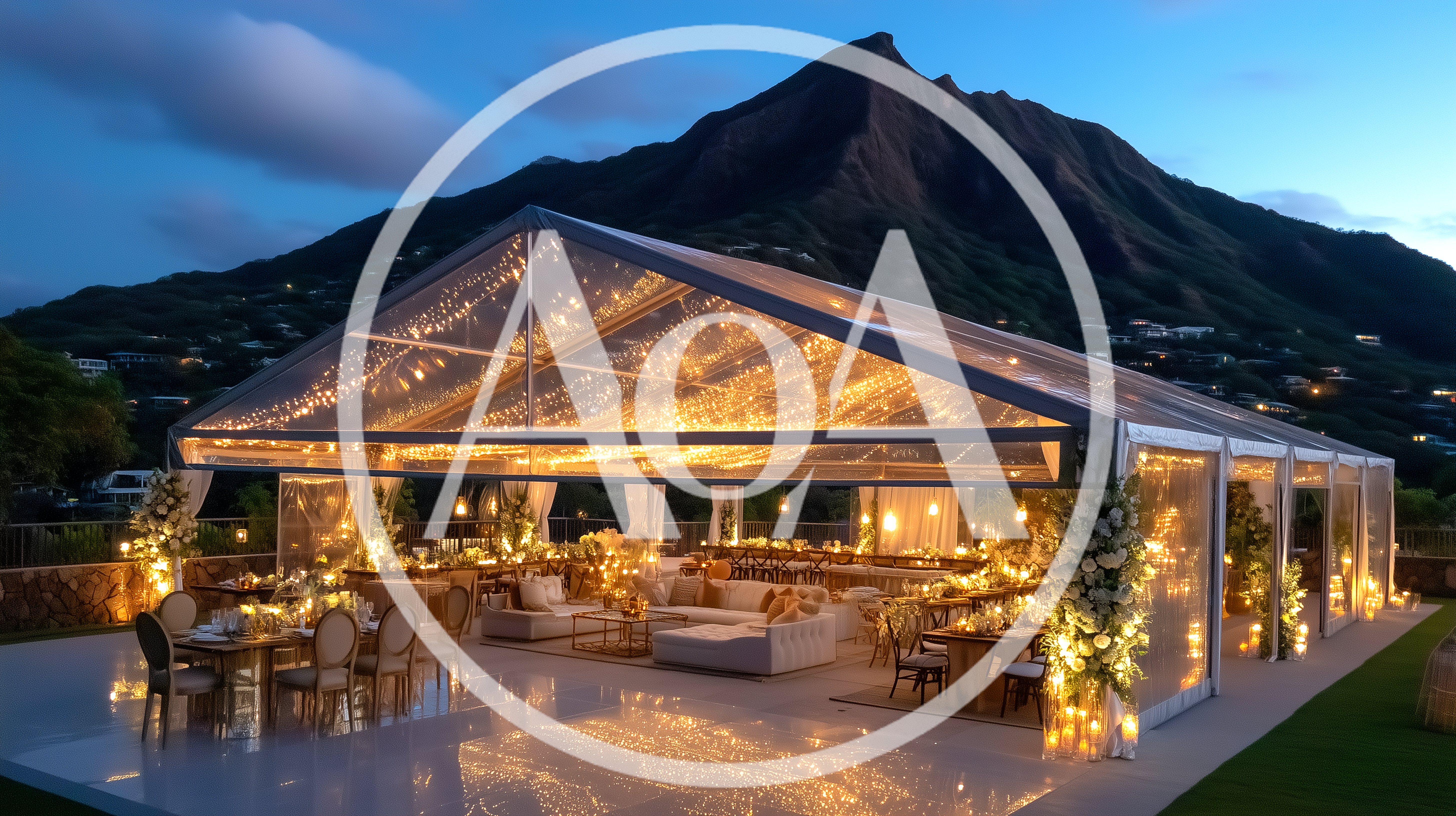 Luxury Outdoor Wedding Reception Tent At Sunset