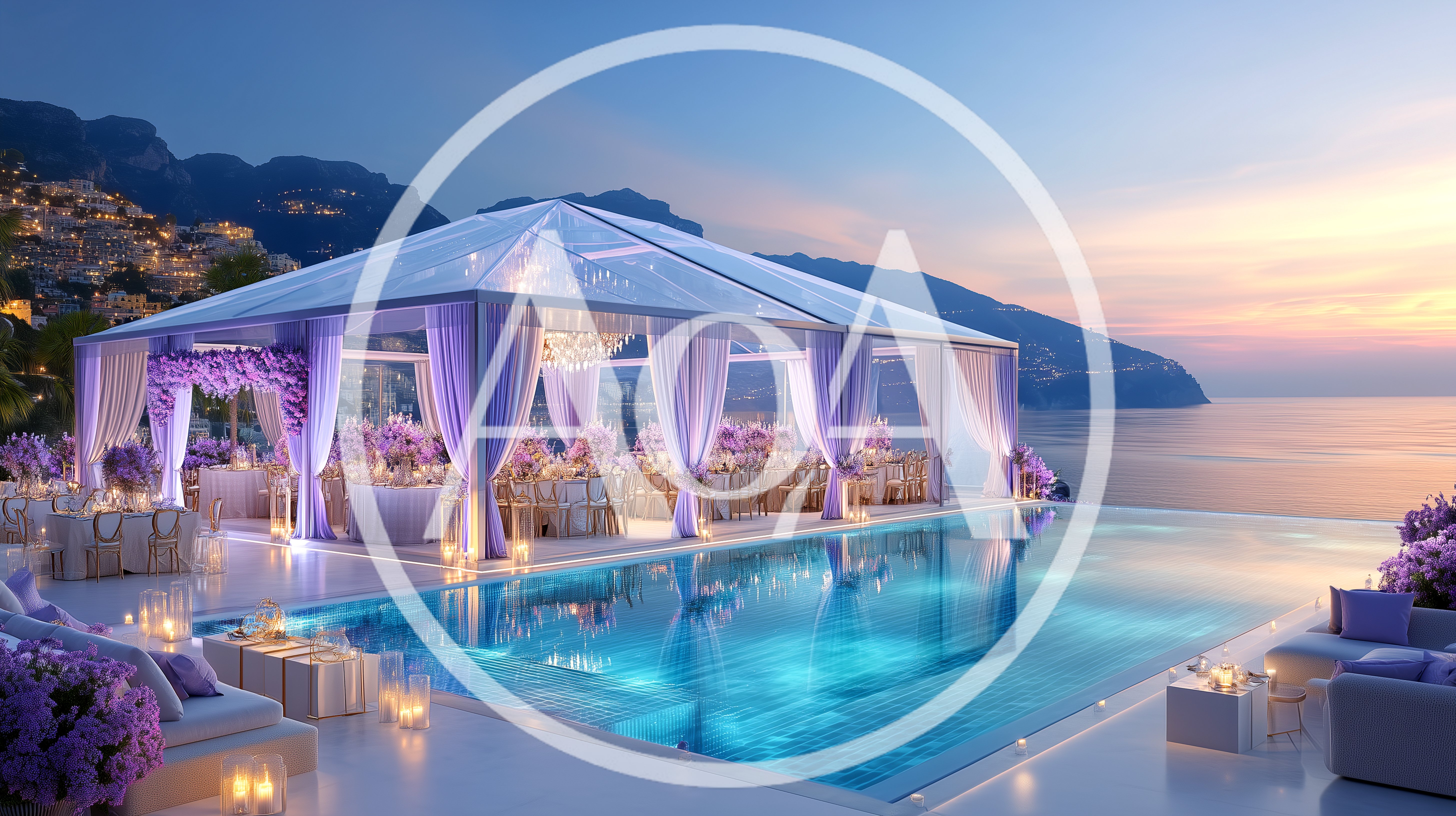 Luxury Wedding Reception Setup At Sunset Infinity Pool