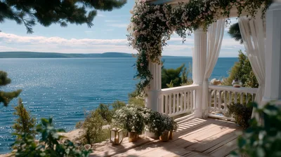 Romantic Seaside Gazebo With Floral Decorations