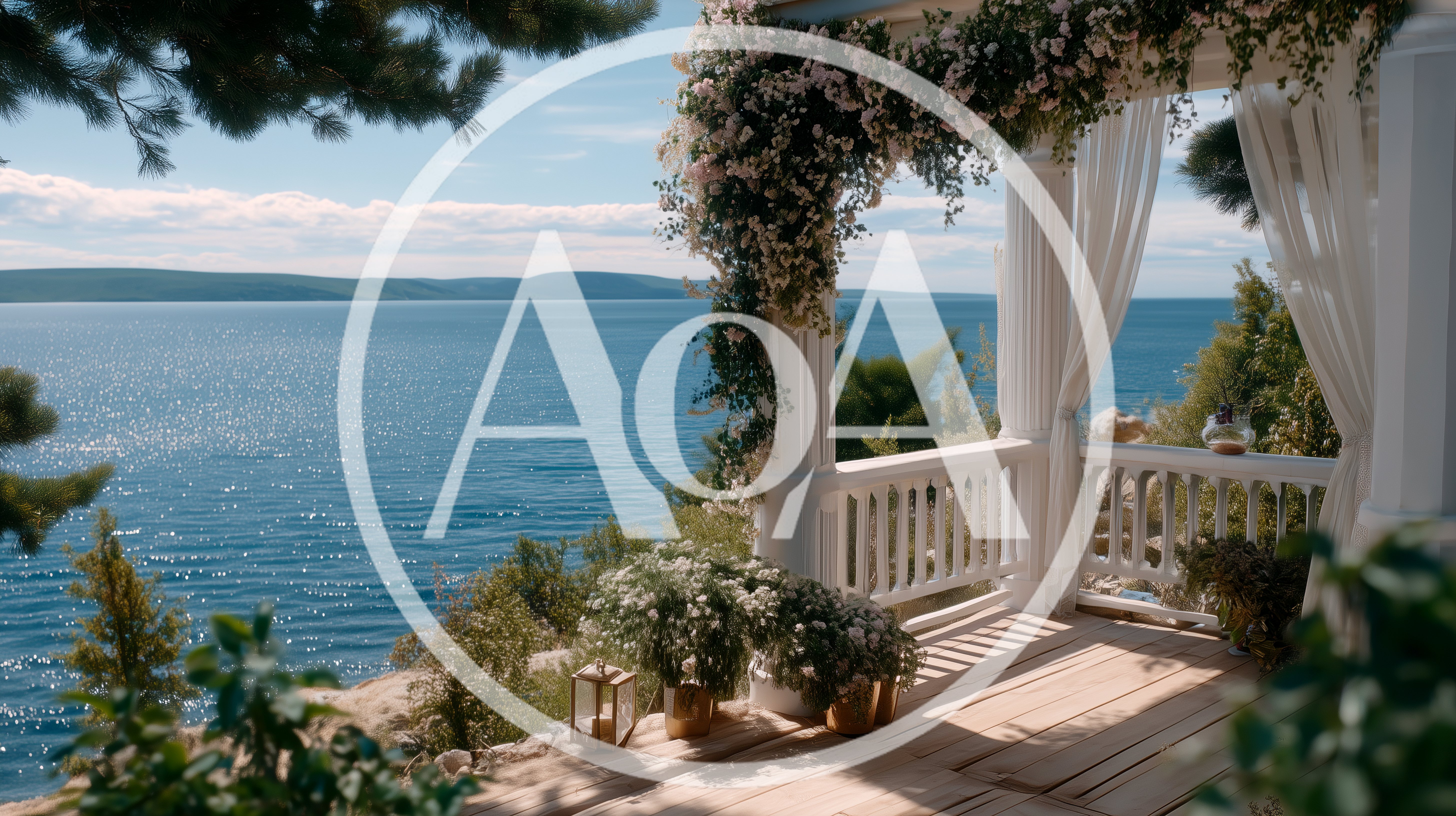 Romantic Seaside Gazebo With Floral Decorations