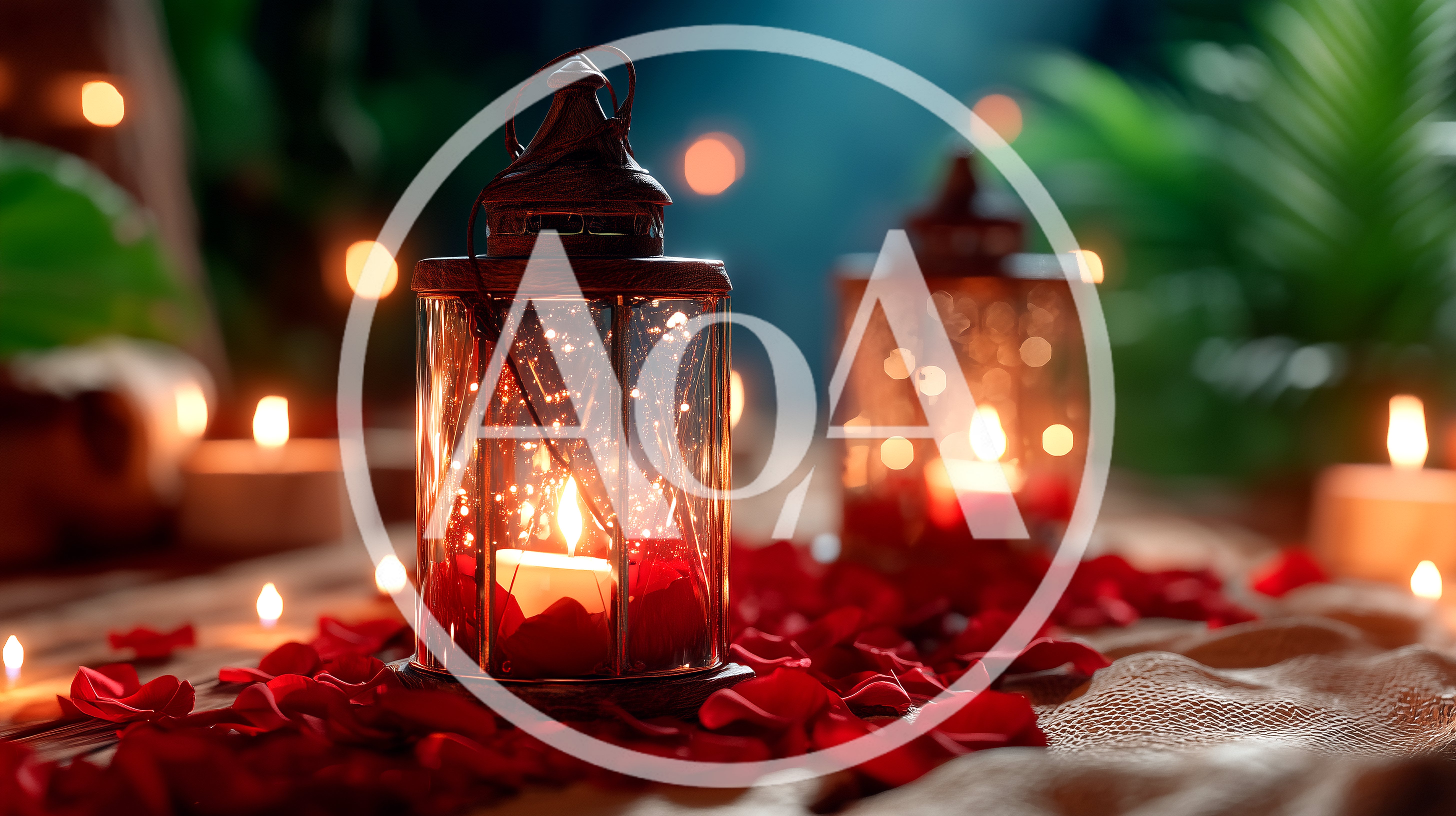 Romantic Lanterns With Red Rose Petals And Candles