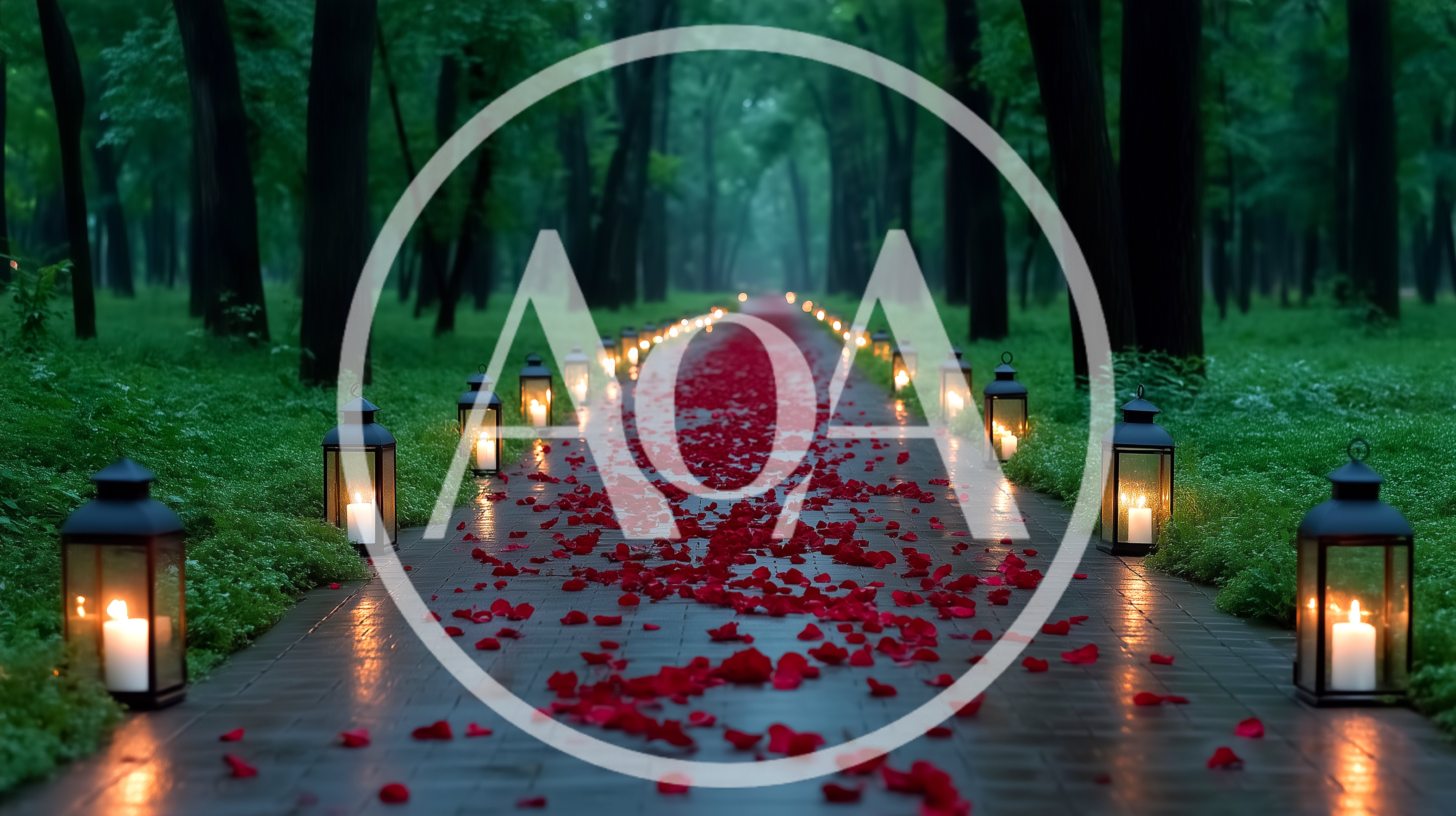 Romantic Pathway Lined With Lanterns And Rose Petals