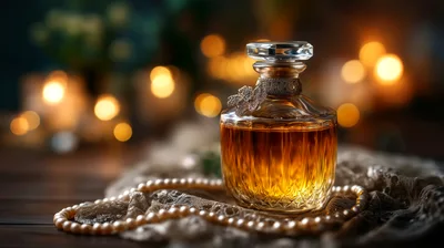 Vintage Perfume Bottle With Pearl Necklace