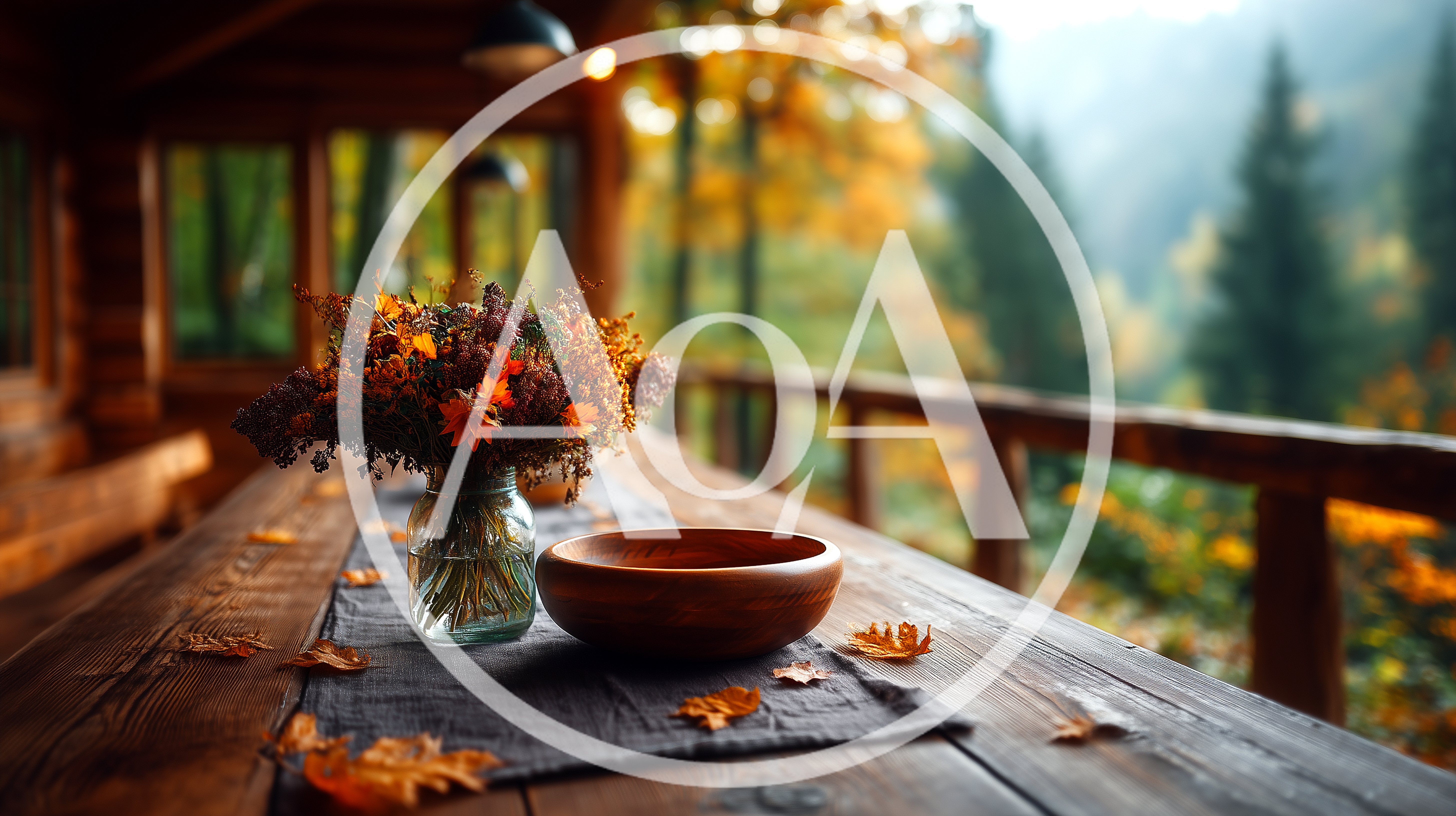 Autumnal Table Setting On A Rustic Wooden Porch