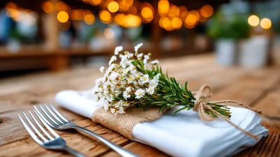 Rustic Table Setting With Flowers And Cutlery