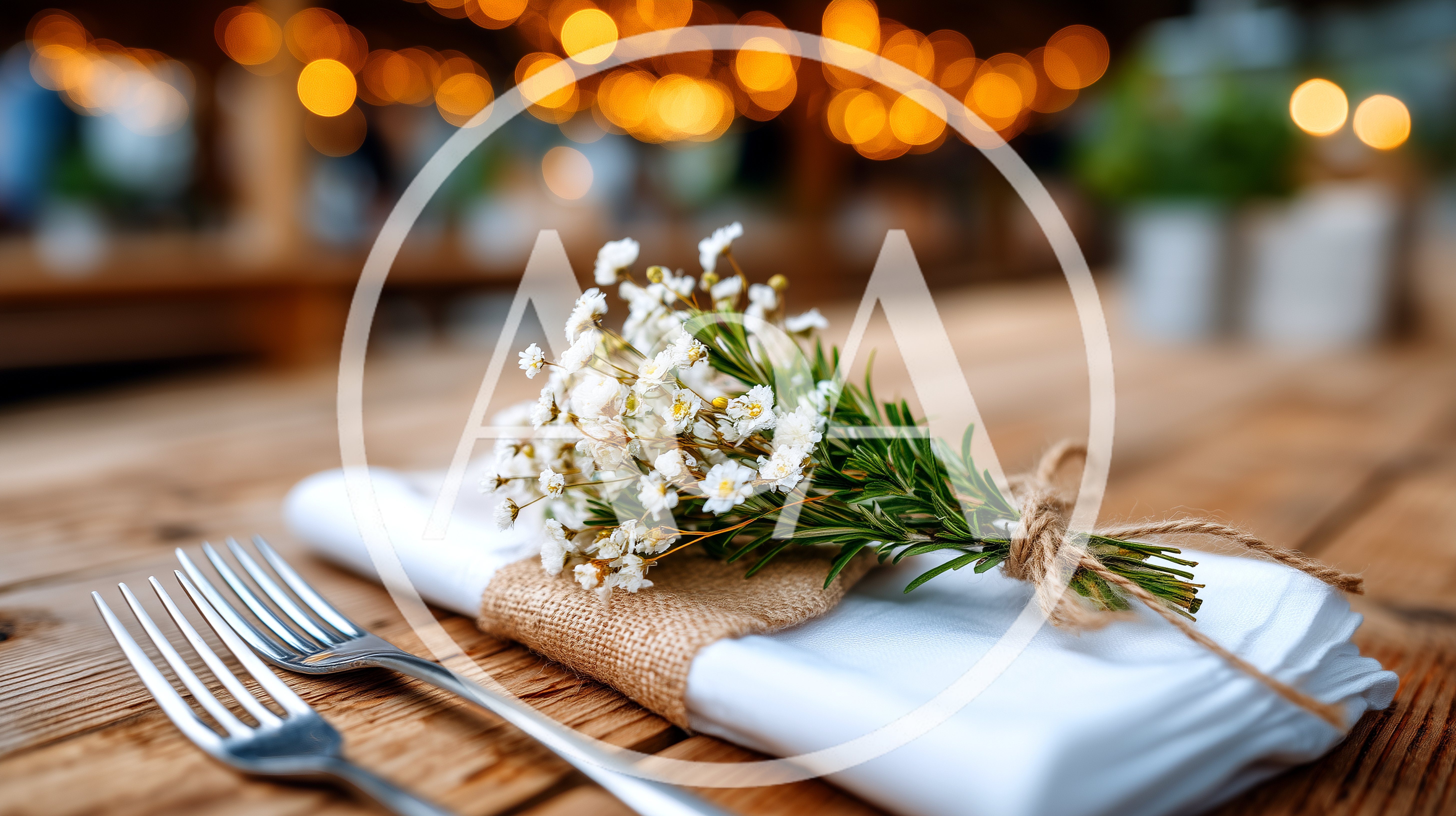 Rustic Table Setting With Flowers And Cutlery