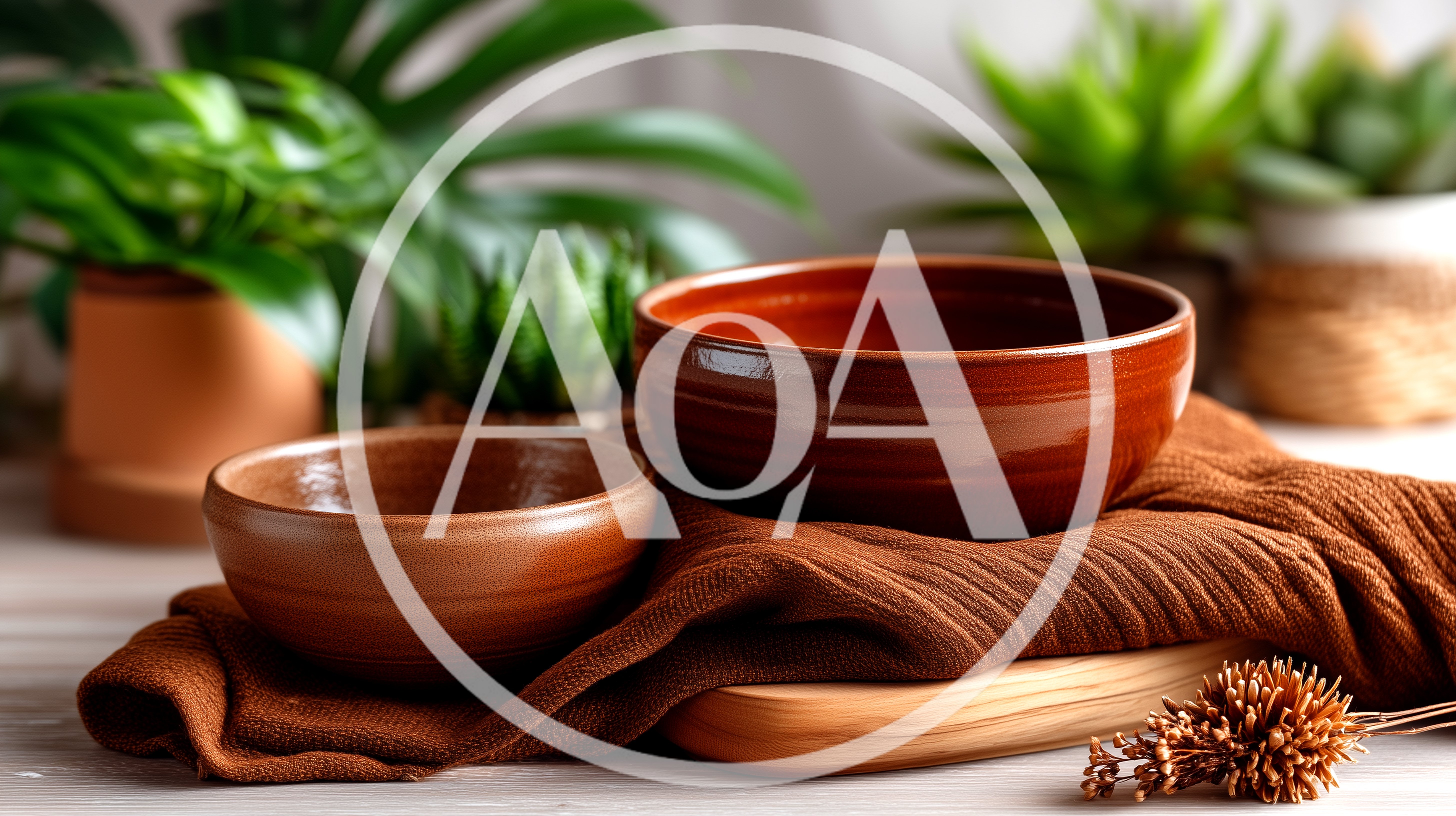 Two Brown Ceramic Bowls On A Wooden Surface