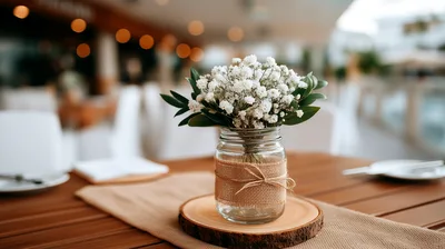 Rustic Mason Jar Centerpiece With Baby Breath Flowers