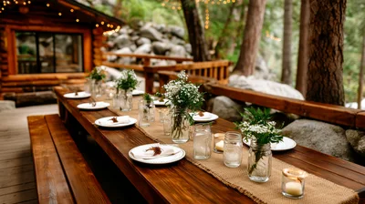 Rustic Outdoor Wedding Reception Table Setting