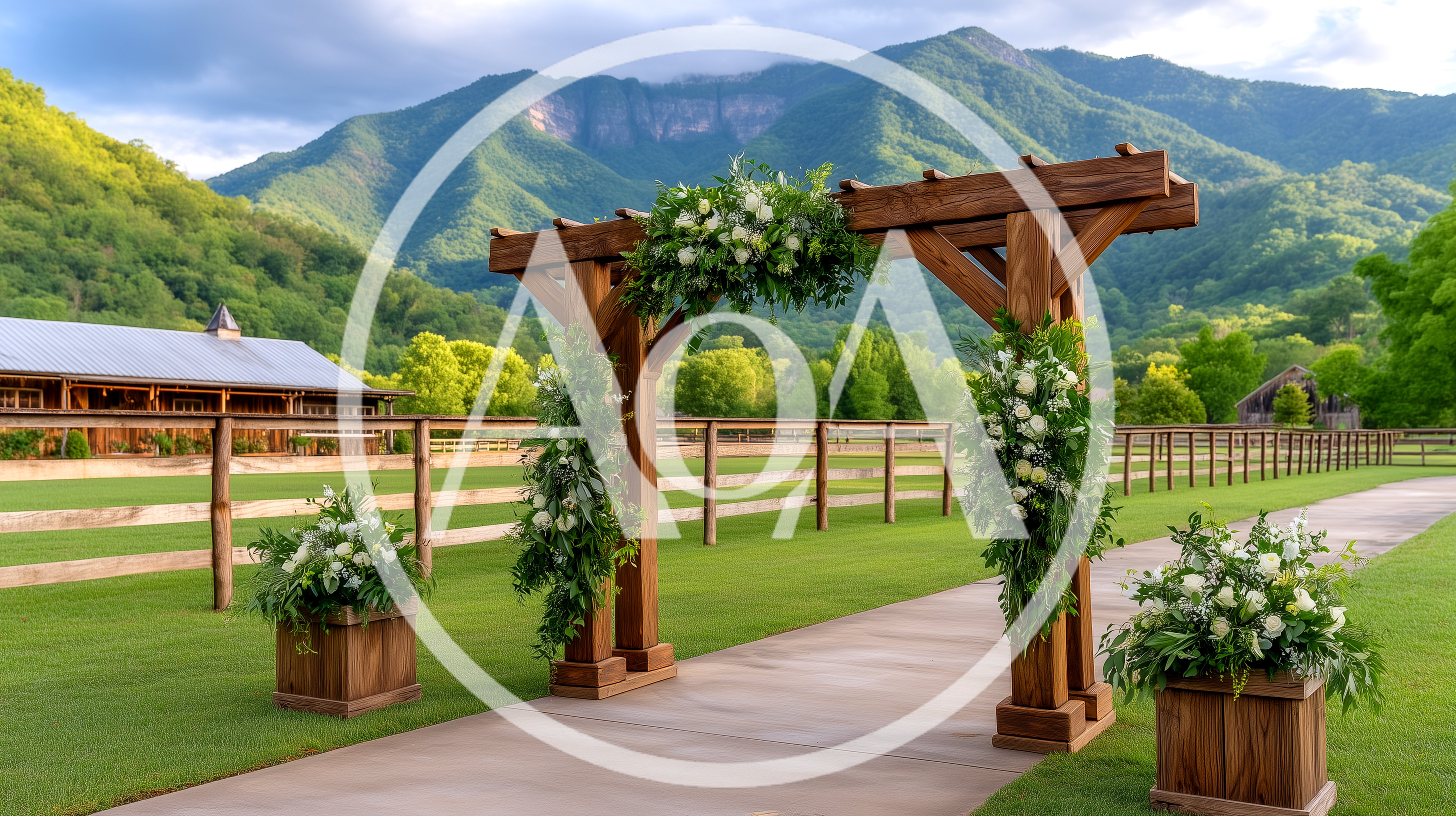 Outdoor Wedding Ceremony Archway In Mountain Landscape