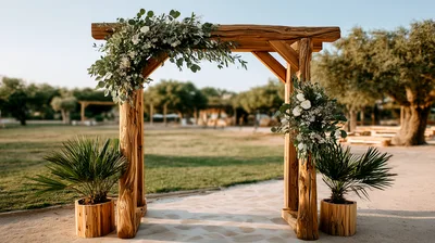 Rustic Wooden Wedding Arch With Floral Decorations