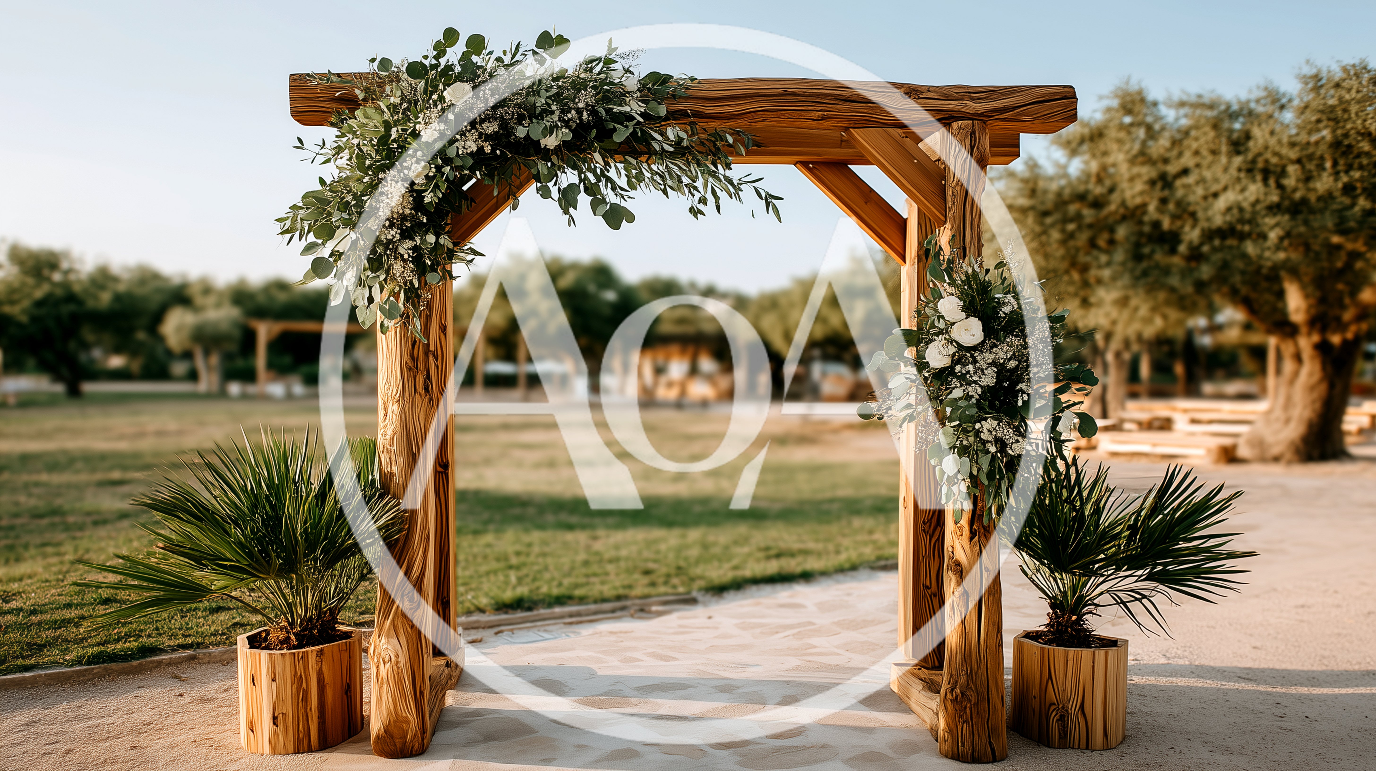 Rustic Wooden Wedding Arch With Floral Decorations