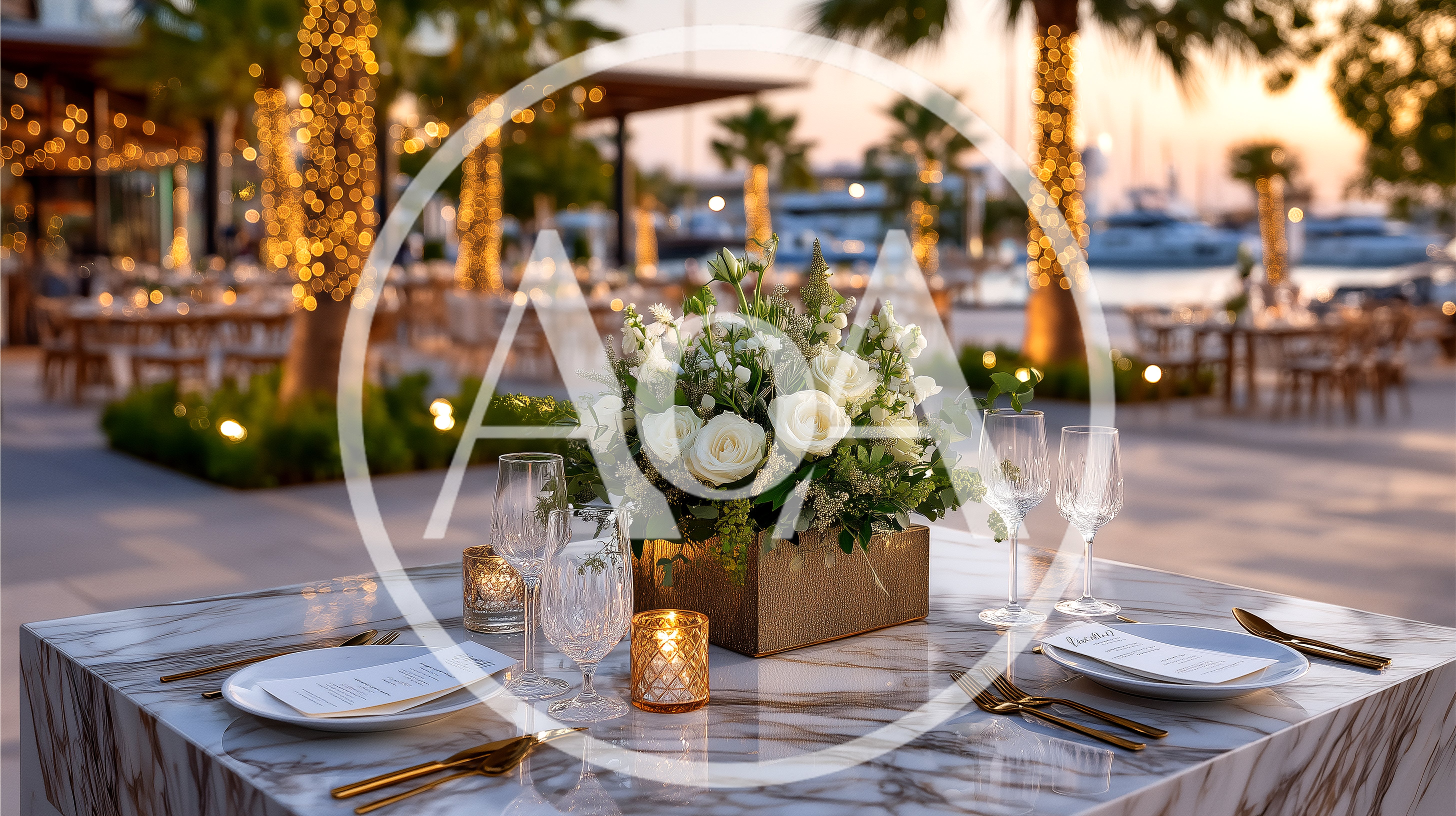 Elegant Outdoor Dining Table Setup At Sunset