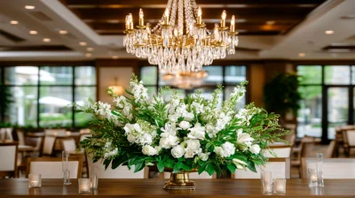 Elegant White Floral Centerpiece On A Banquet Table