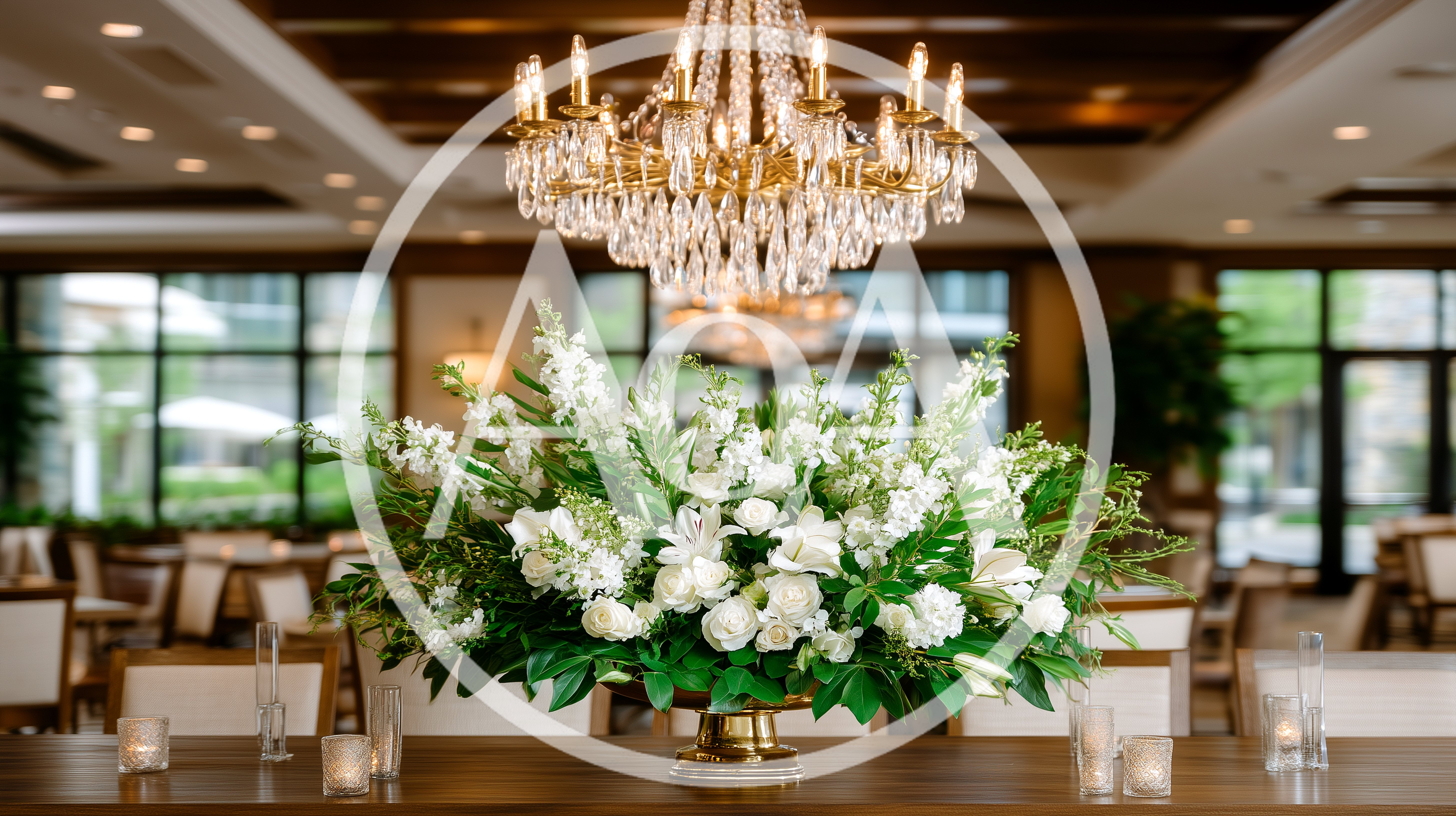 Elegant White Floral Centerpiece On A Banquet Table